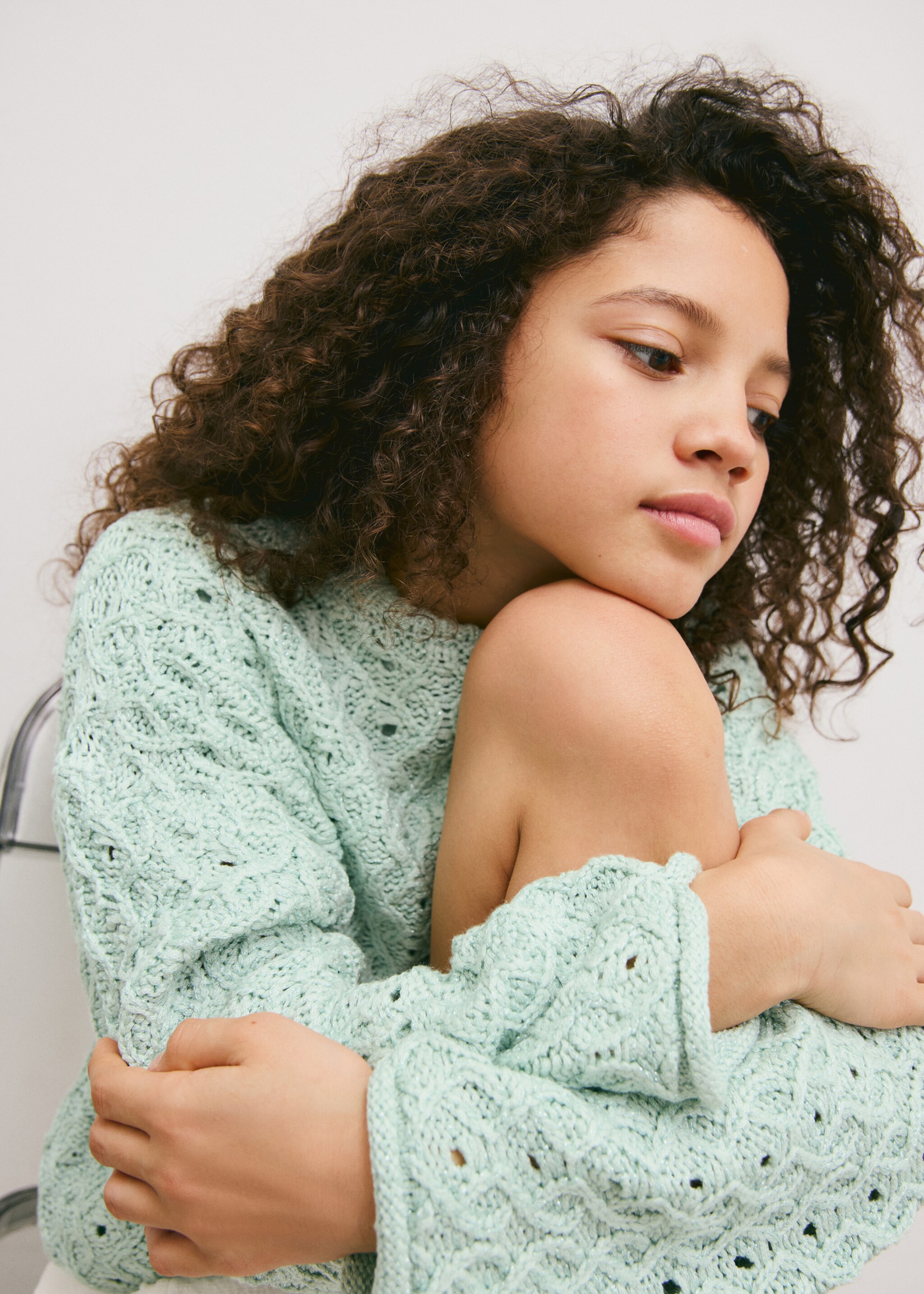 Openwork knit sweater - Details of the article 1, Aqua Green. Ref: 27085978-00.