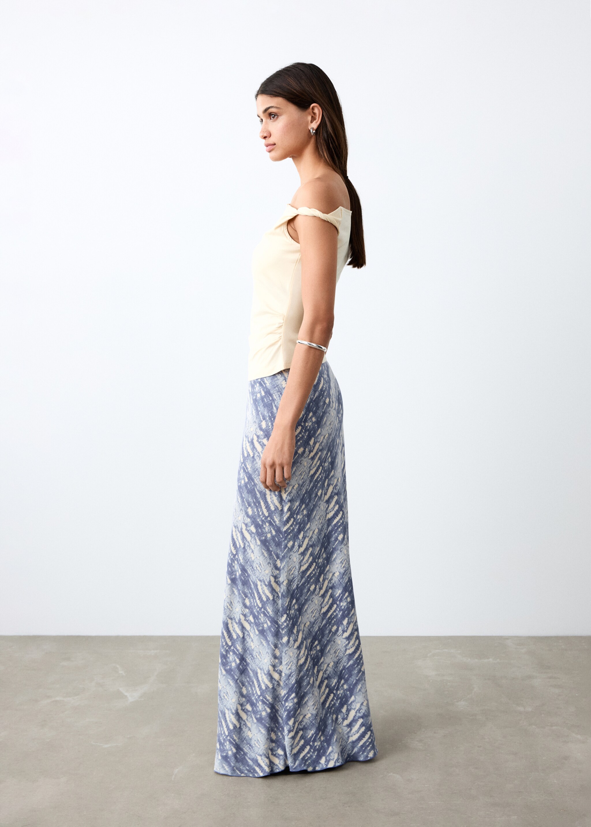 Printed long skirt - Medium plane, Blue. Ref: 27085979-00.