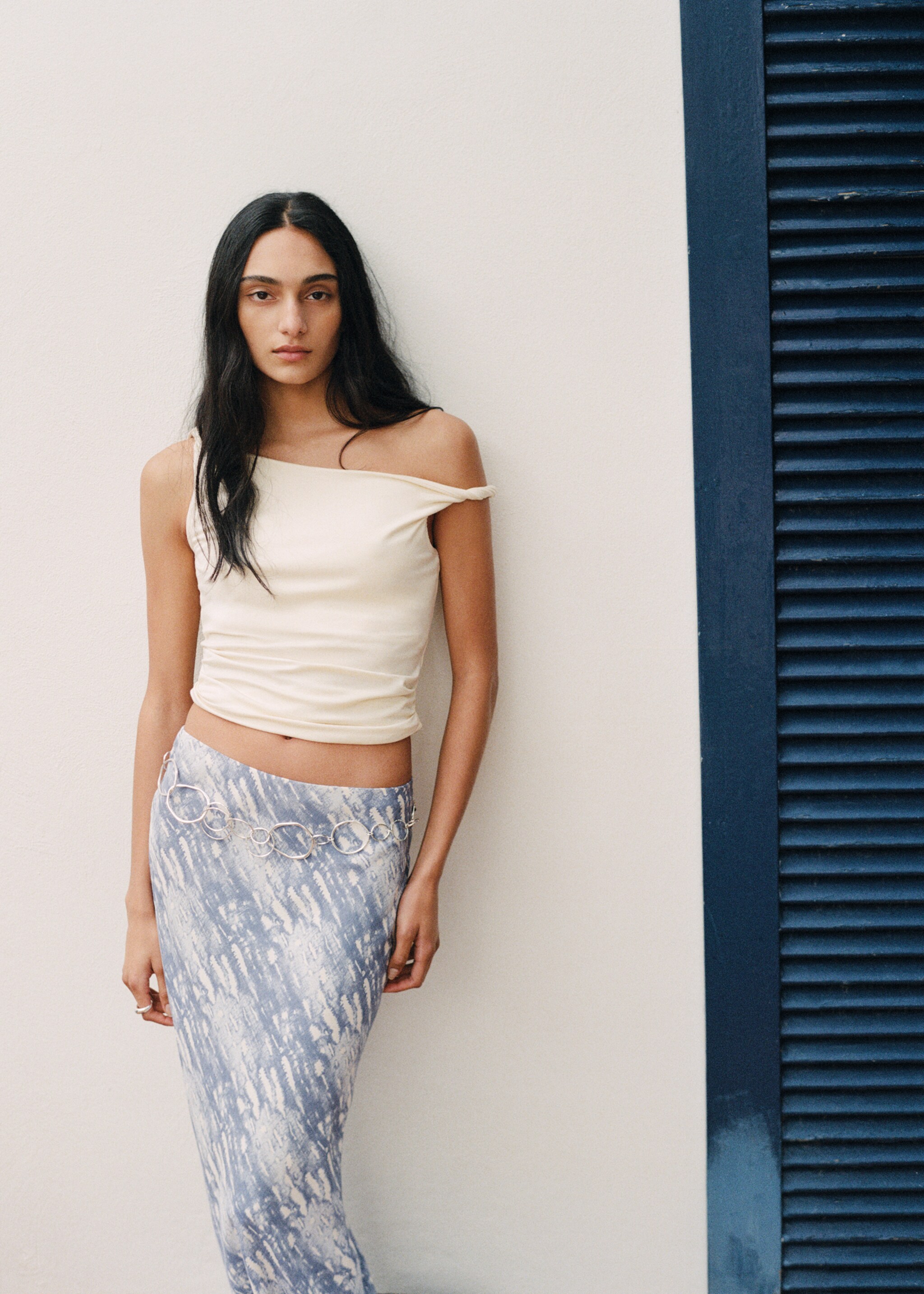 Printed long skirt - Details of the article 5, Blue. Ref: 27085979-00.