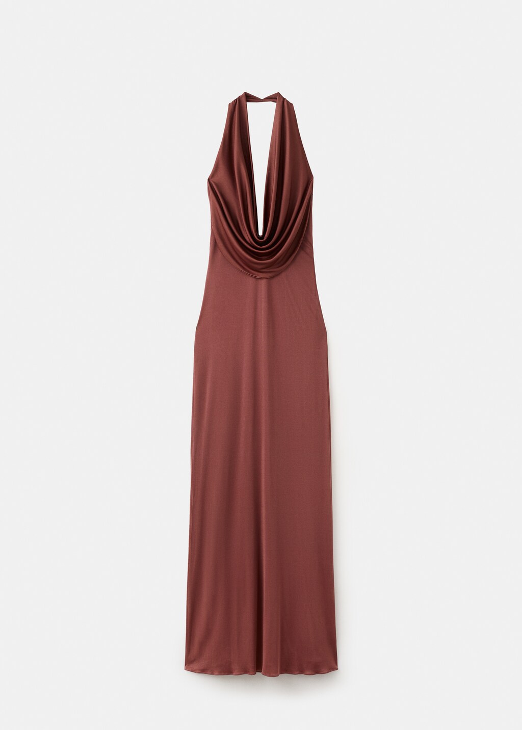 Satin knit dress with draped neckline - image 3
