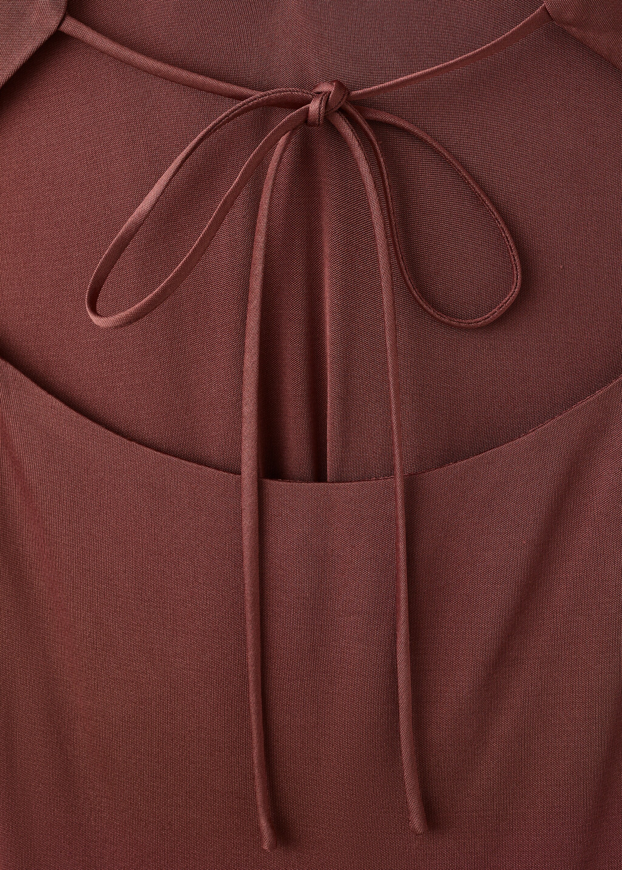 Satin knit dress with a draped neckline - Details of the article 0, Brown. Ref: 27085987-00.