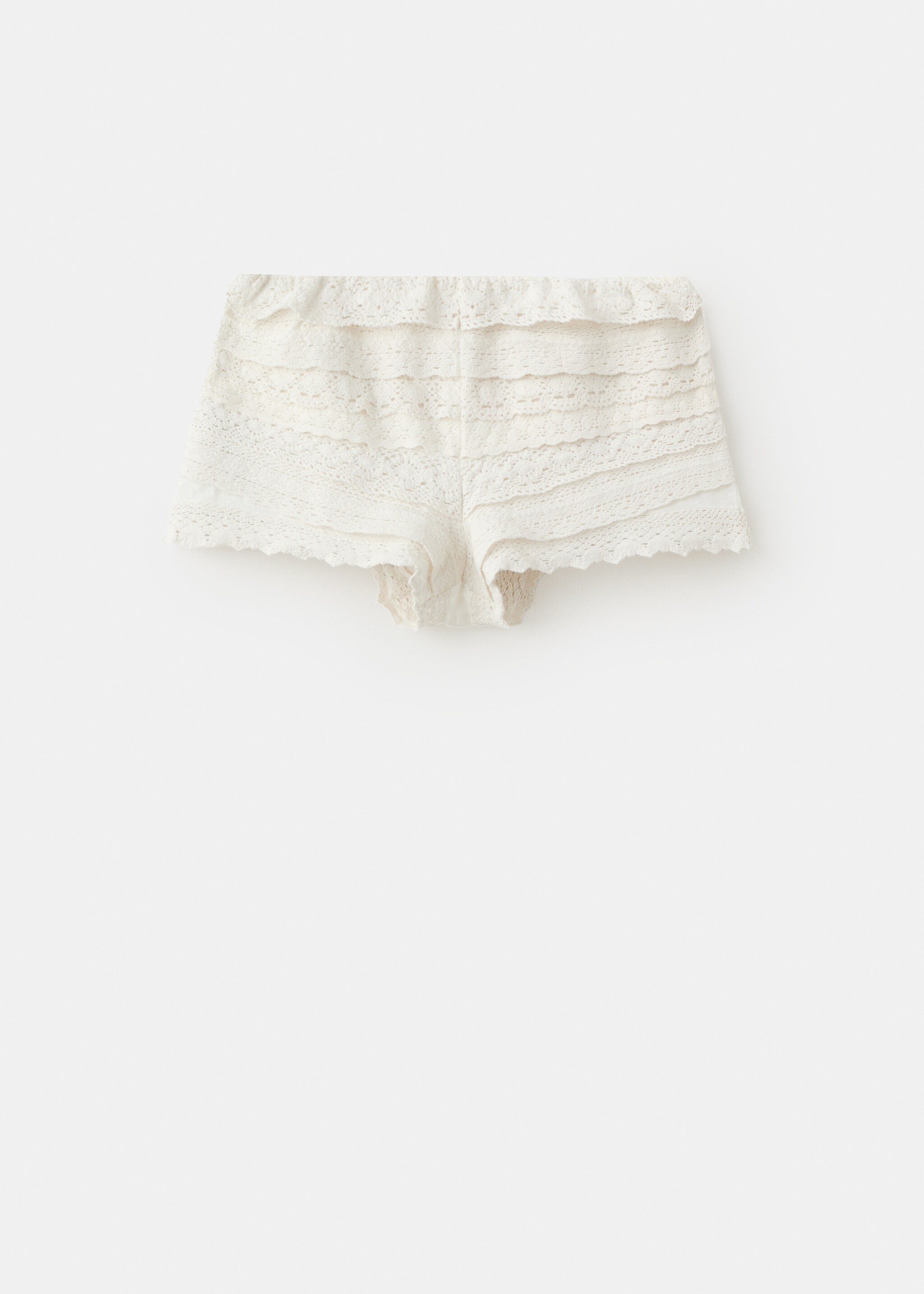 Crochet shorts with ruffles - Article without model, Off White. Ref: 27086337-00.