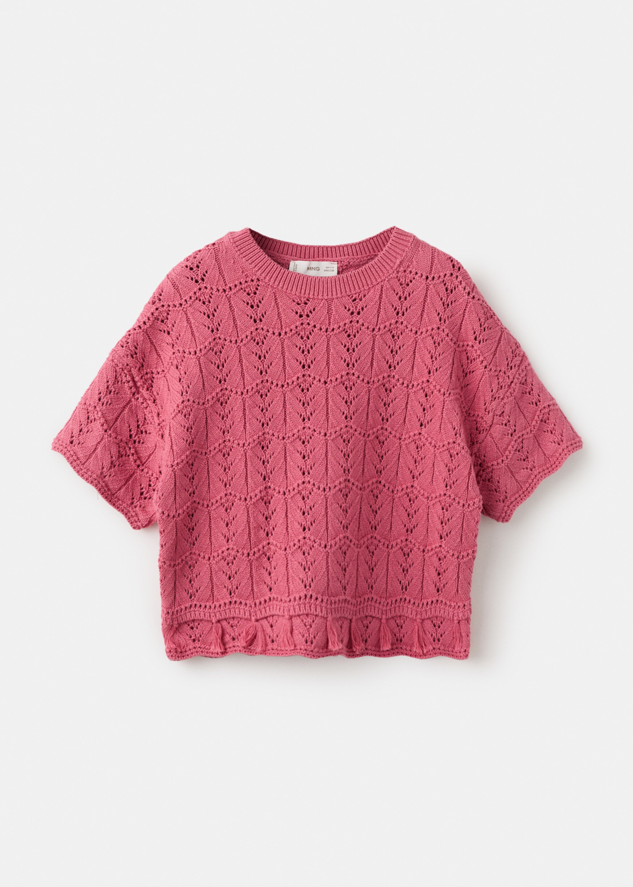 Openwork short-sleeved sweater - Article without model, Strawberry. Ref: 27086350-00.