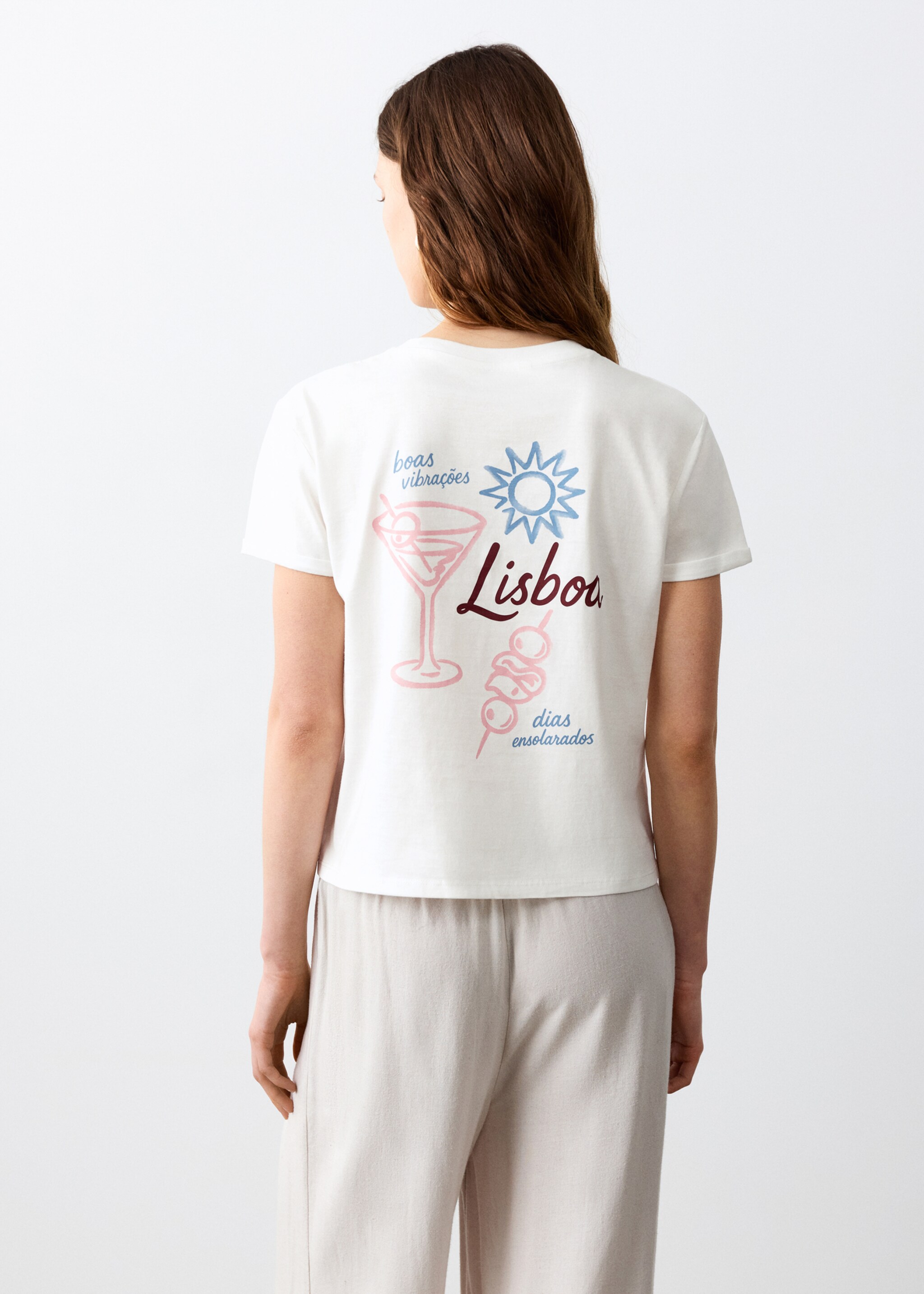 T-shirt de algodão estampado - Verso do artigo, Branco-pérola. Ref: 27086354-00.