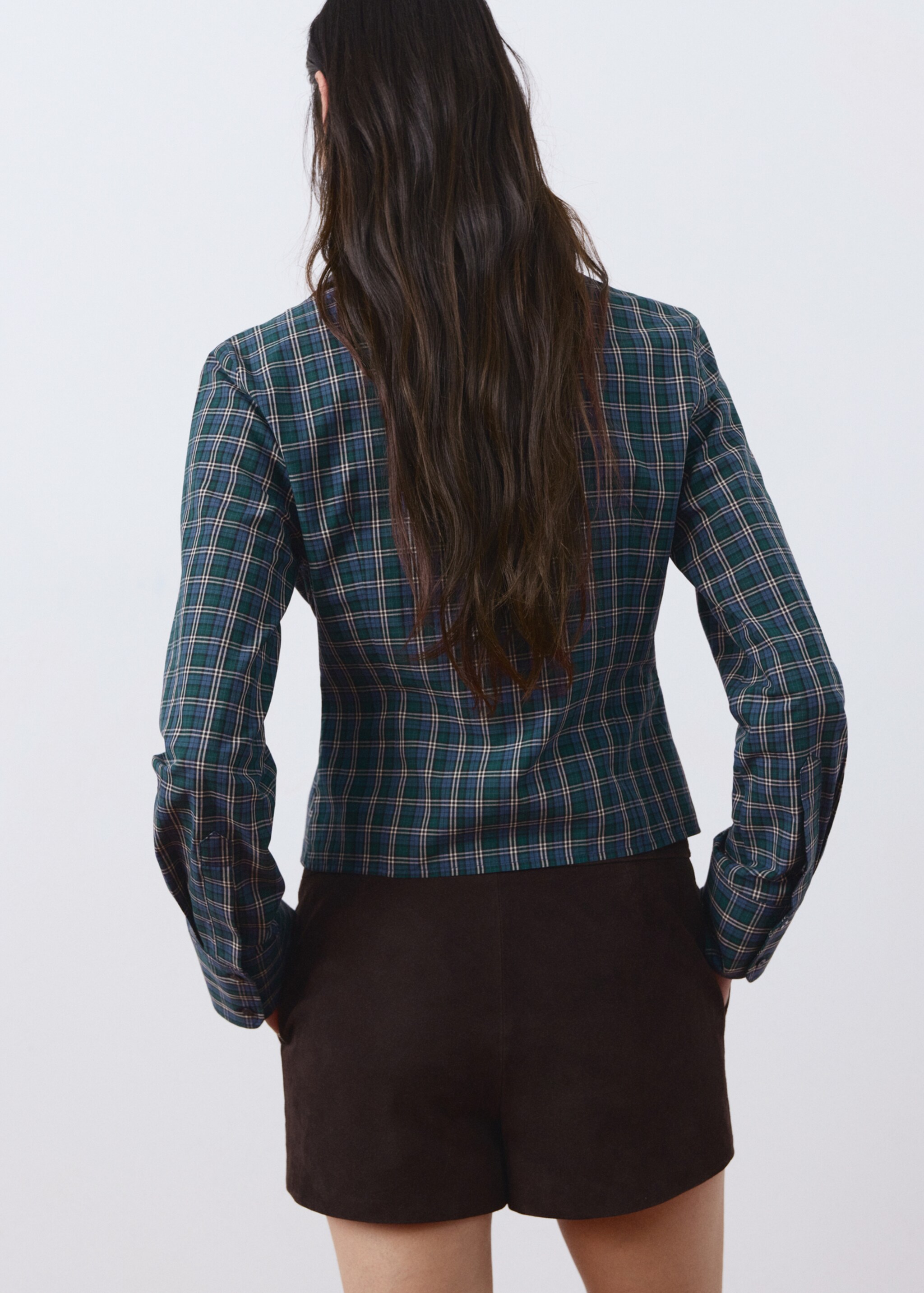 Gathered check blouse - Reverse of the article, Blue. Ref: 27086361-00.