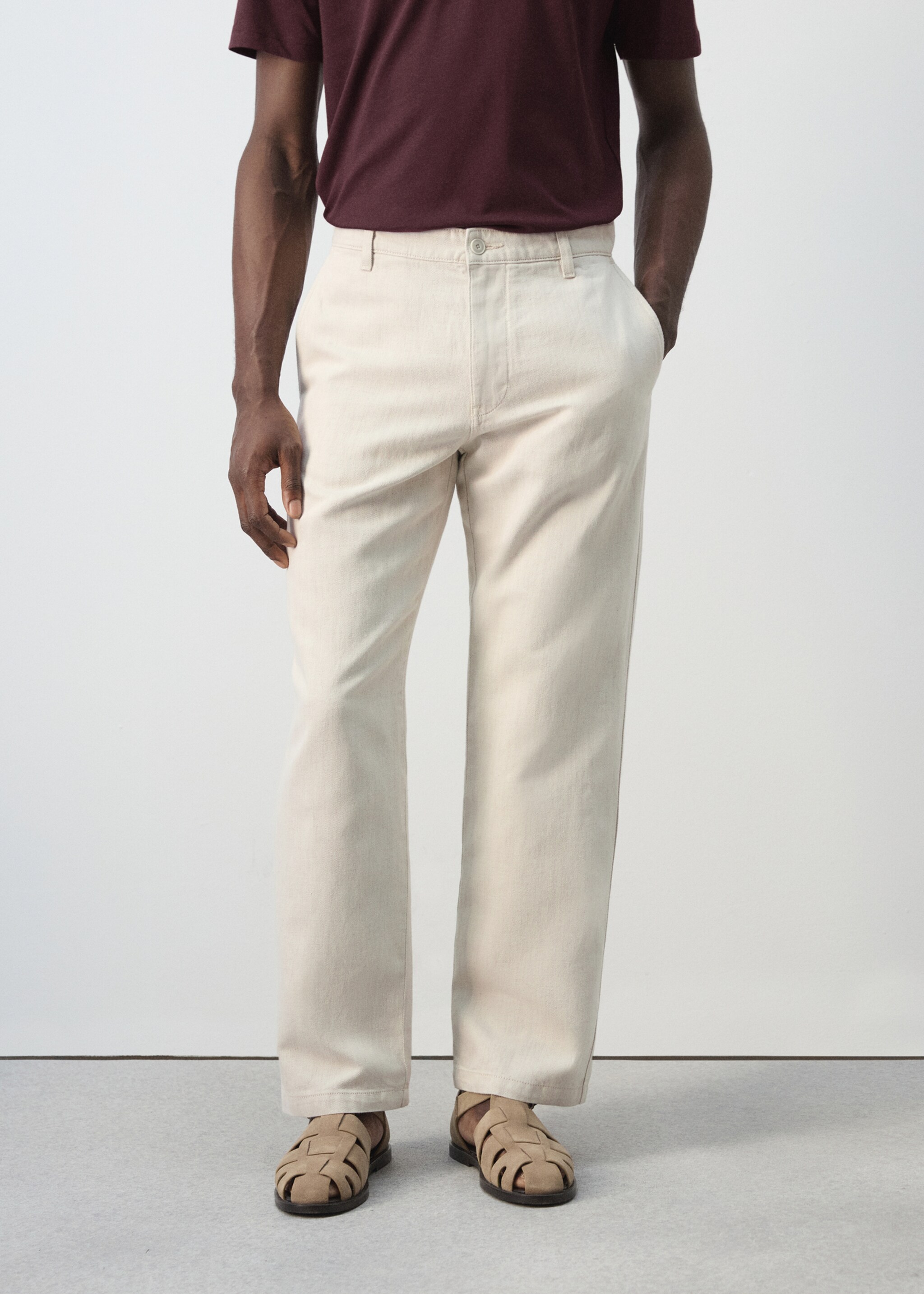 Pantalon regular-fit mélange coton lin - Plan moyen, Écru. Ref: 27086710-00.