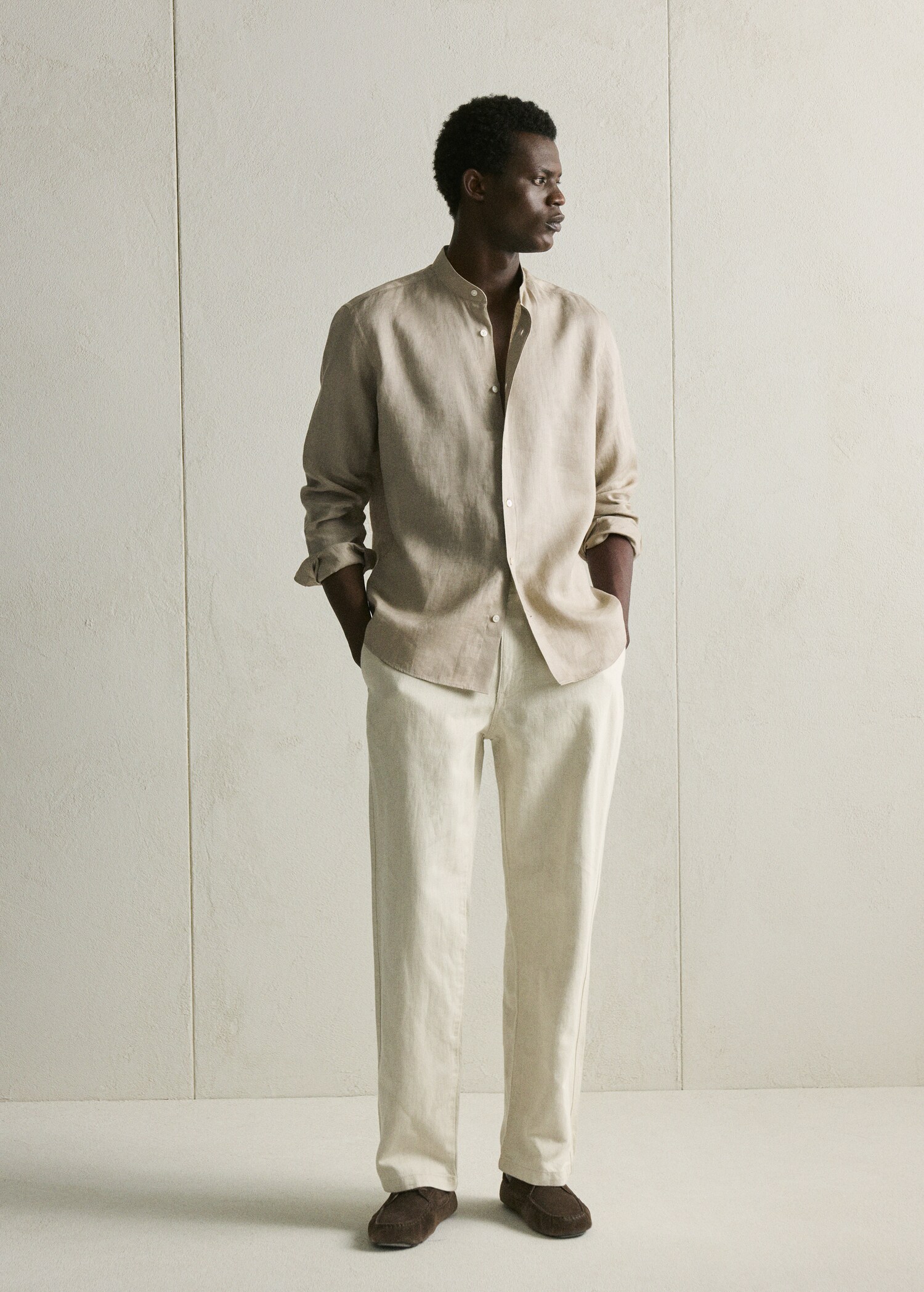 Regular fit cotton-linen blend trousers - Details of the article 5