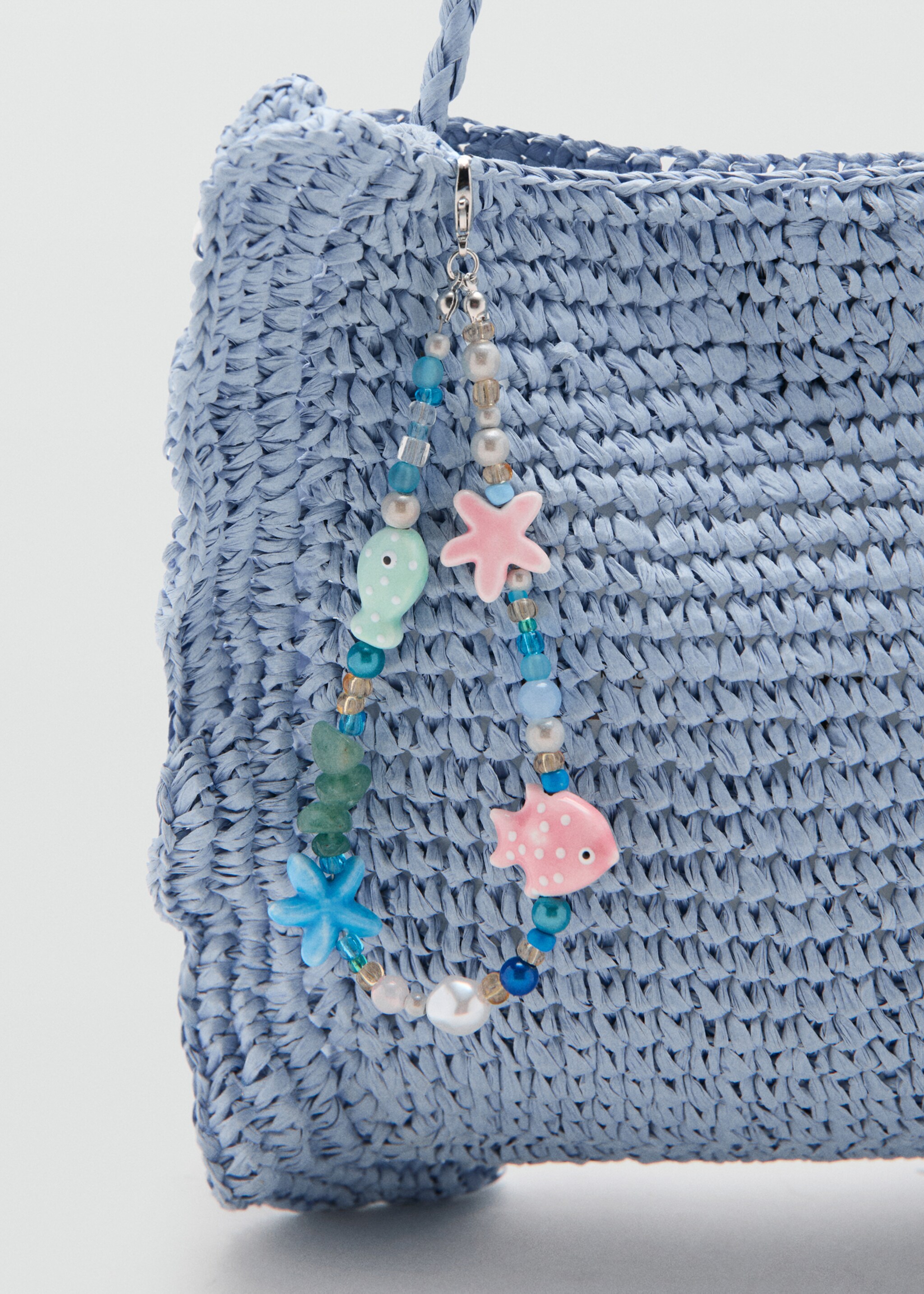 Natural fibre charm handbag - Details of the article 1, Sky Blue. Ref: 27086727-00.