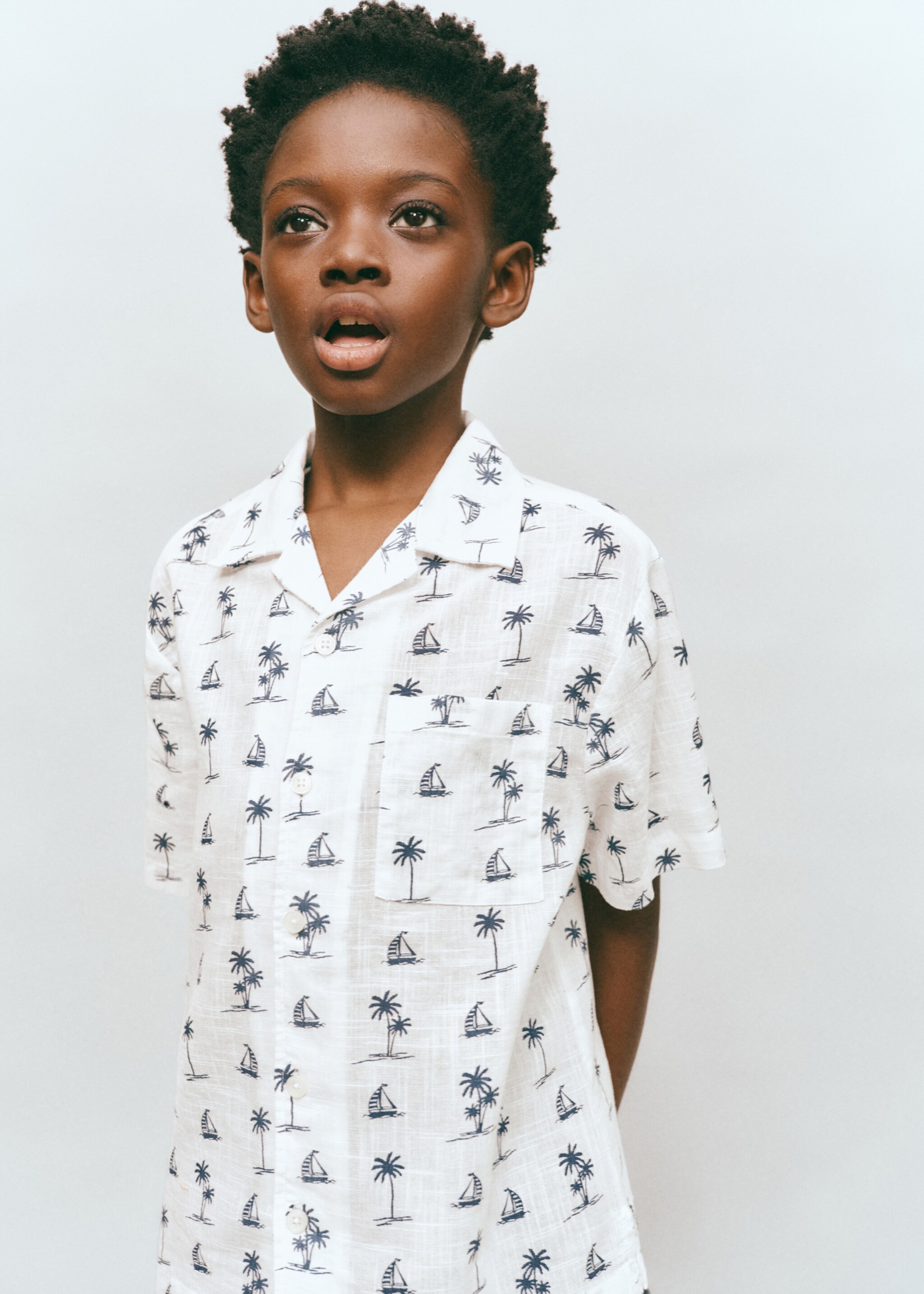 Palm tree print cotton shirt - Medium plane, Off White. Ref: 27086728-00.