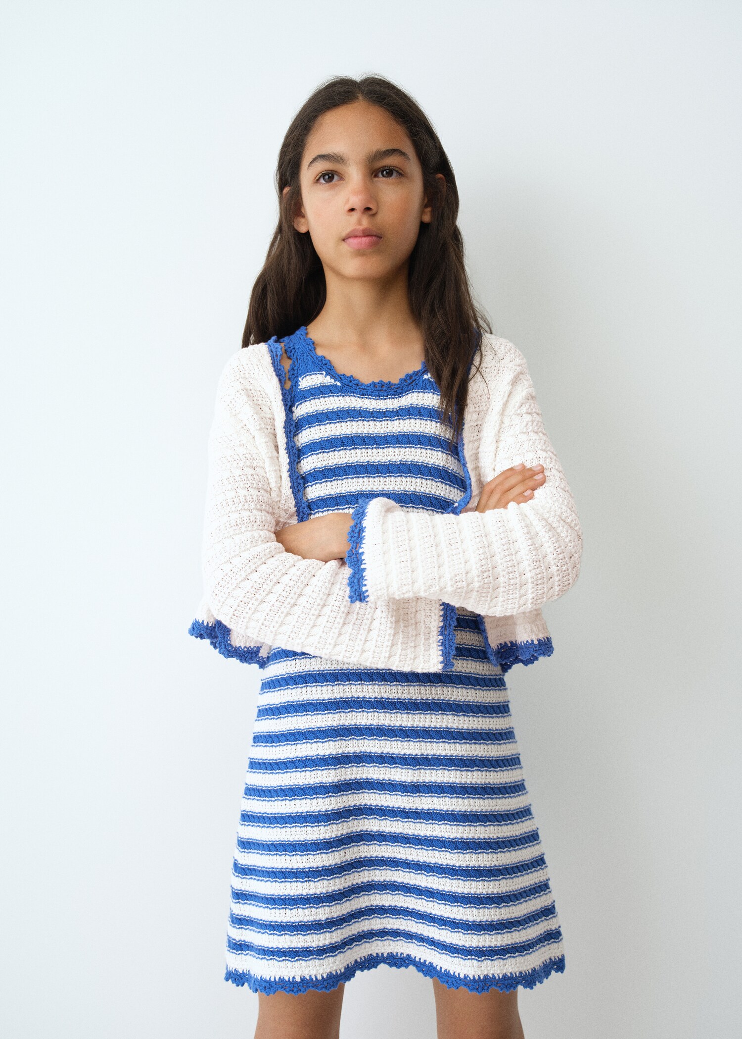 Openwork knitted cardigan with bow - Medium plane