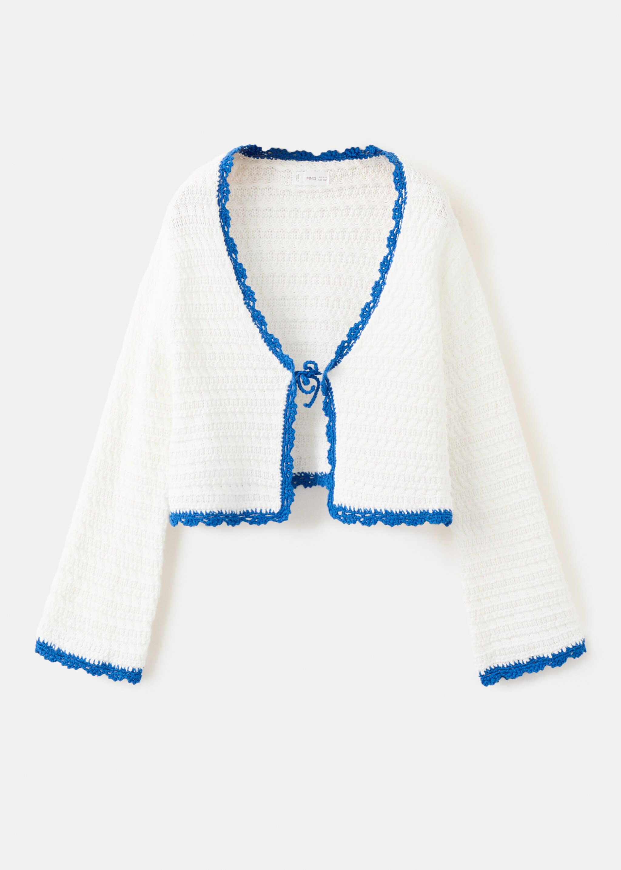 Openwork knitted cardigan with bow - Article without model, Ecru. Ref: 27086733-00.