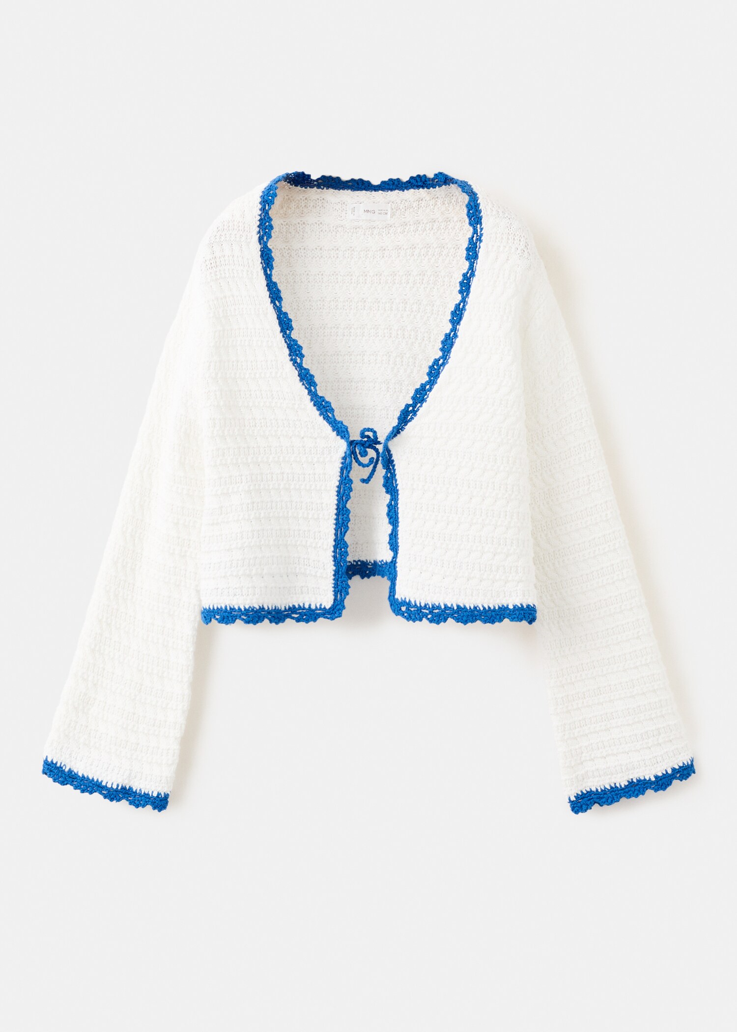 Openwork knitted cardigan with bow - Article without model