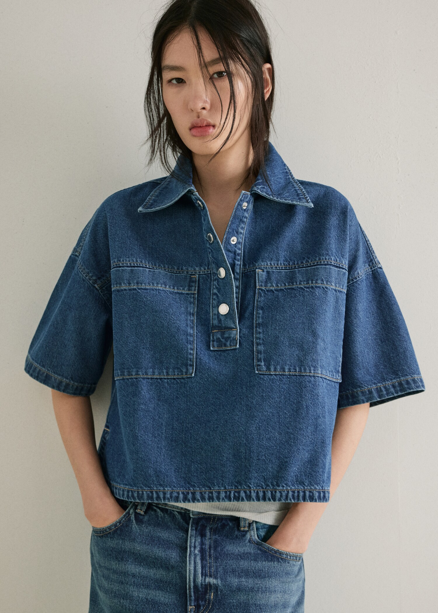 Denim blouse with pockets - Medium plane