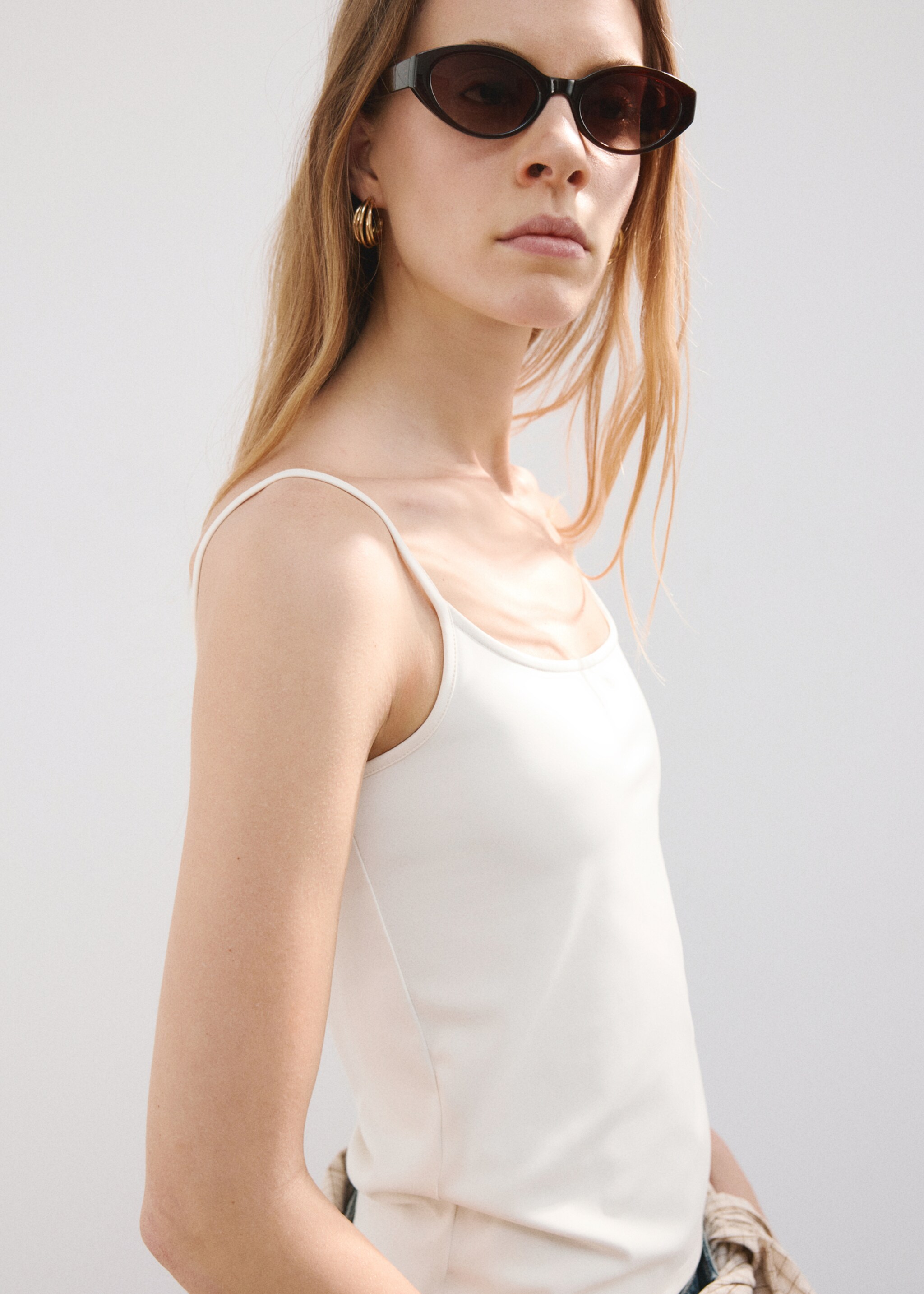 Fitted crop top - Medium plane, Ecru. Ref: 27087140-00.