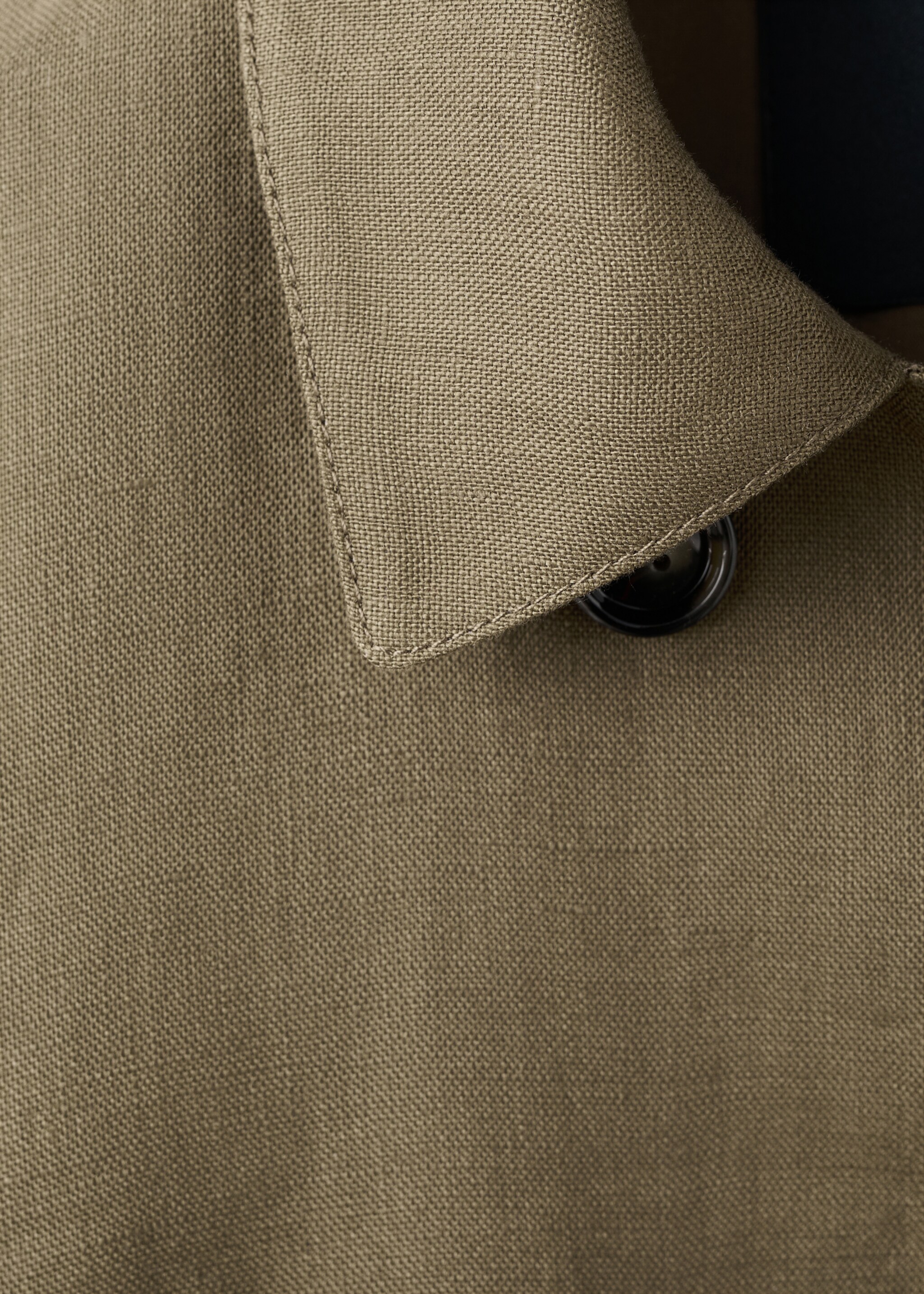 Double-breasted linen jacket - Details of the article 8, Khaki. Ref: 27087141-00.