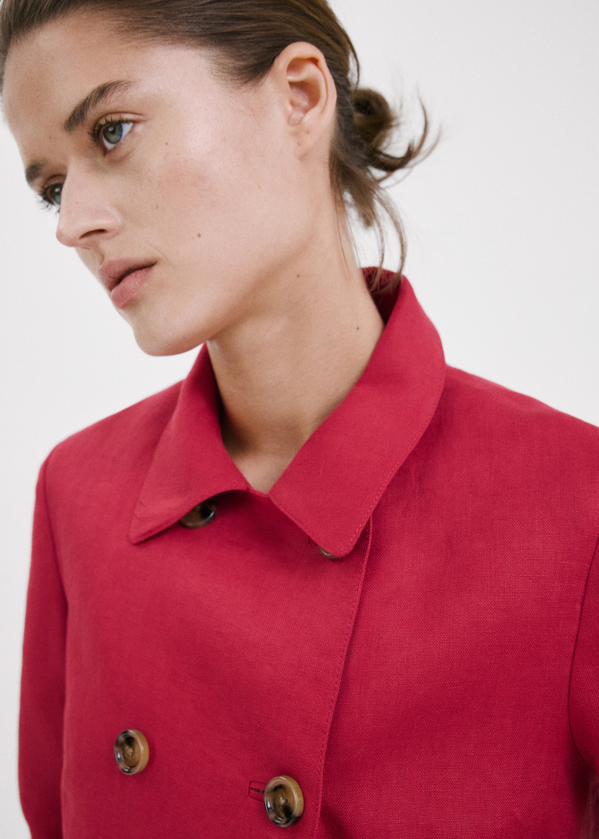 Double-breasted linen jacket - Details of the article 1, Red. Ref: 27087141-00.