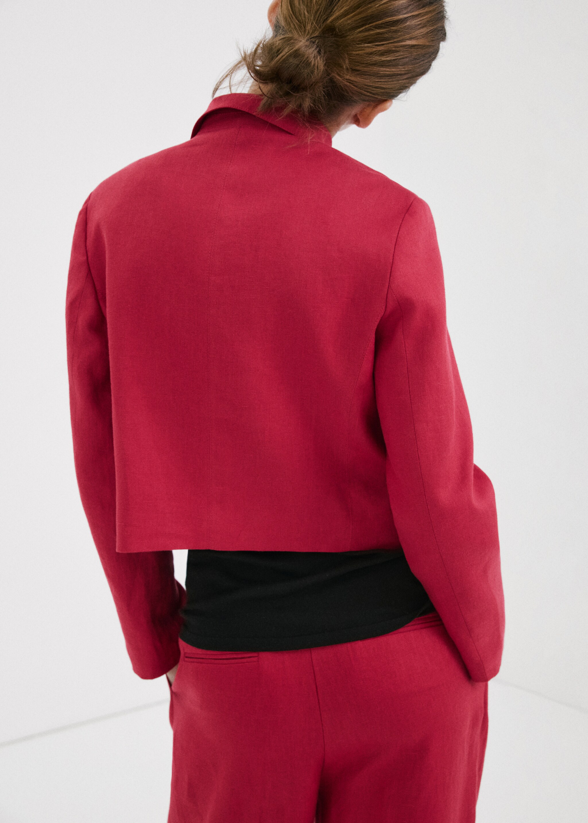 Double-breasted linen jacket - Reverse of the article, Red. Ref: 27087141-00.