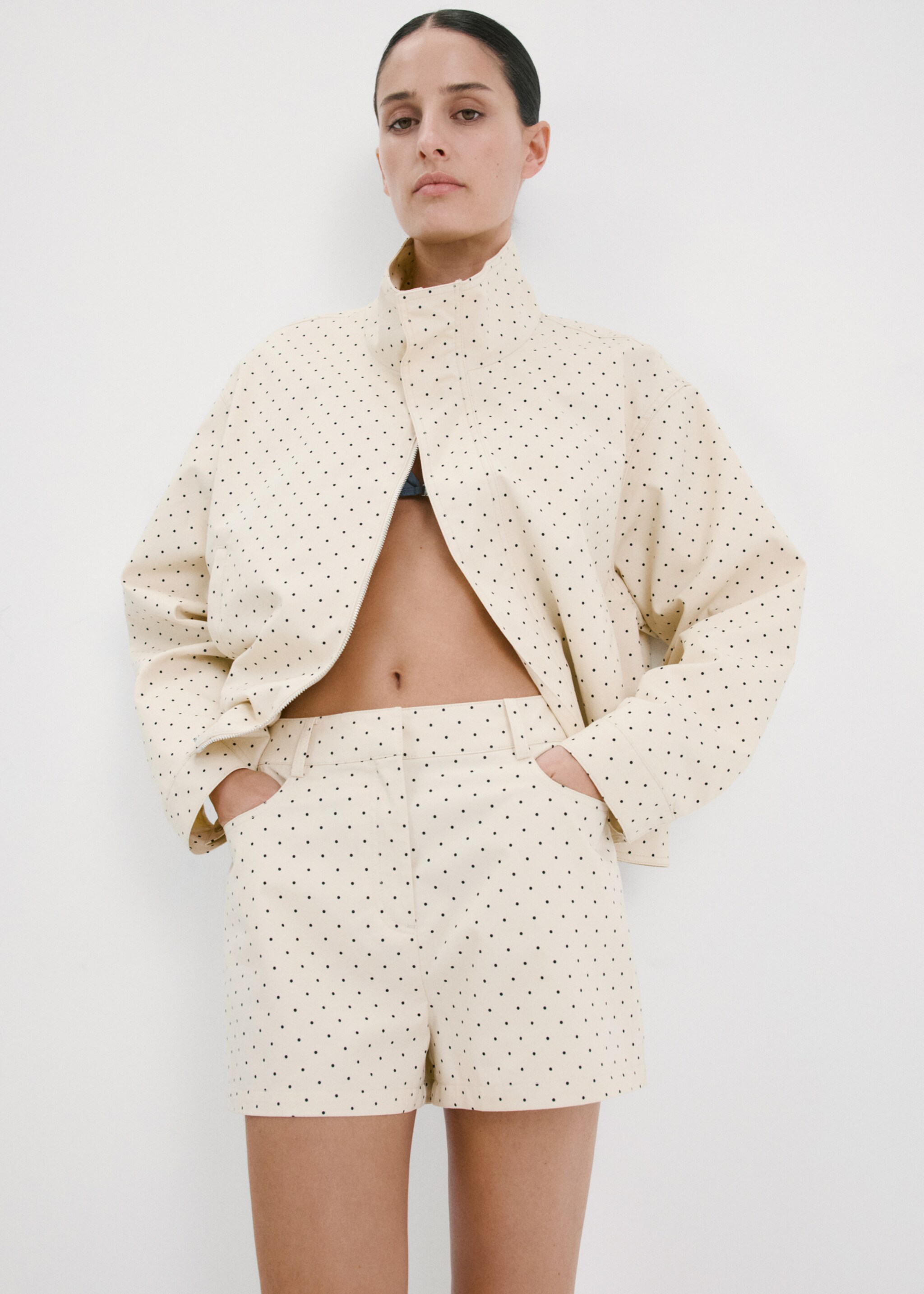 Polka dot cotton shorts - Medium plane, Ecru. Ref: 27087142-00.