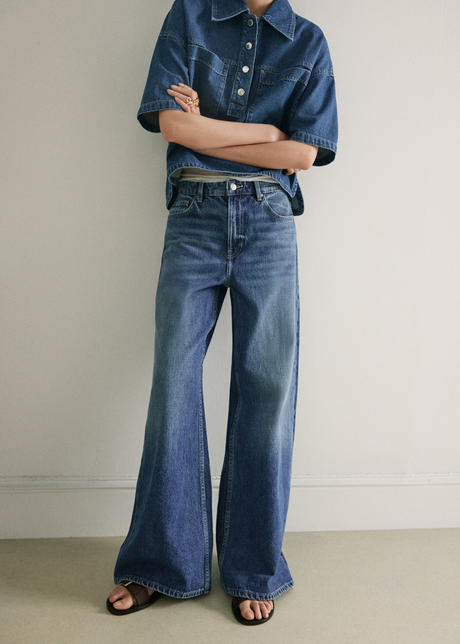 Wide leg mid-rise jeans - Medium plane