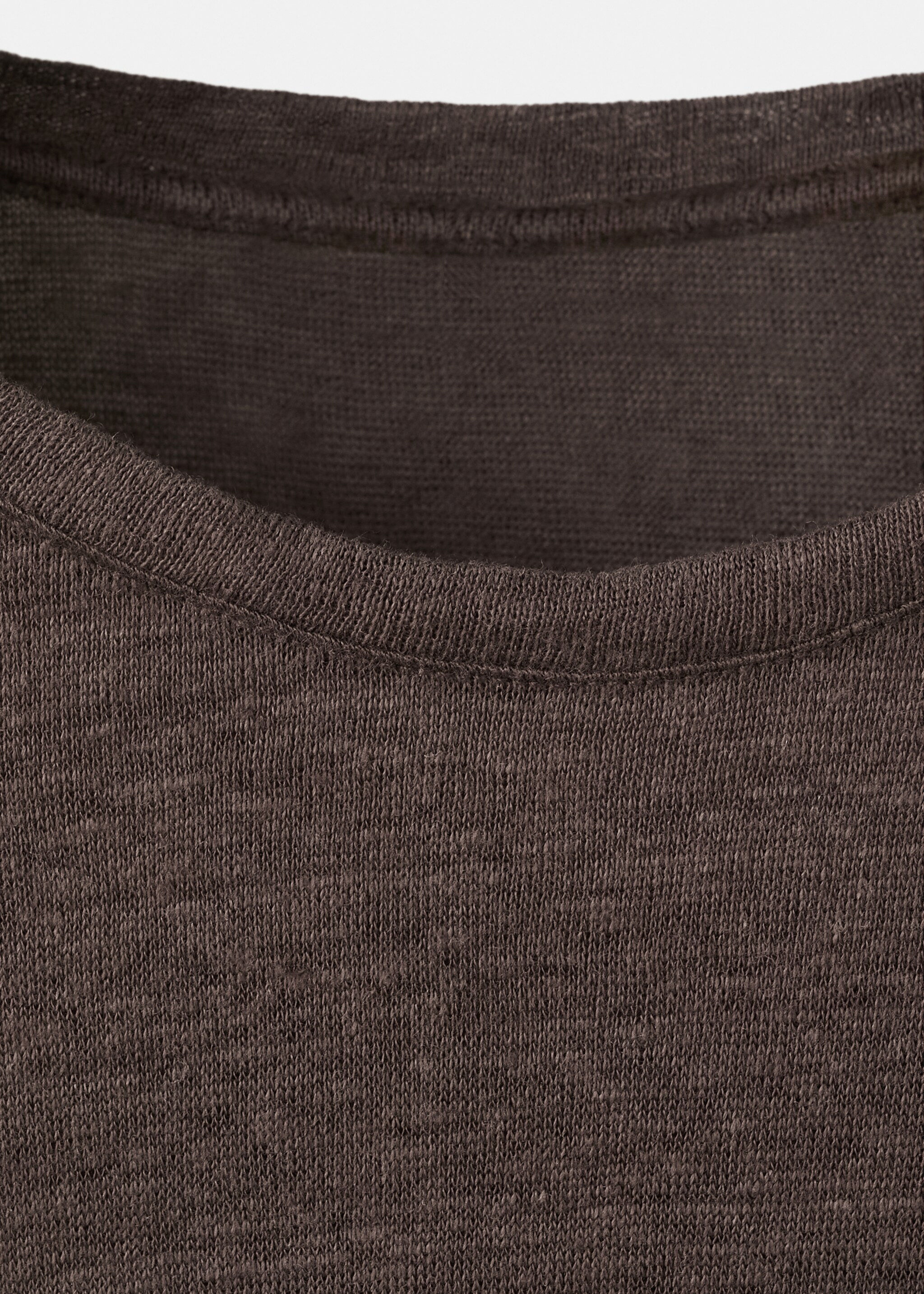Short-sleeved linen t-shirt - Details of the article 8, Brown. Ref: 27087155-00.