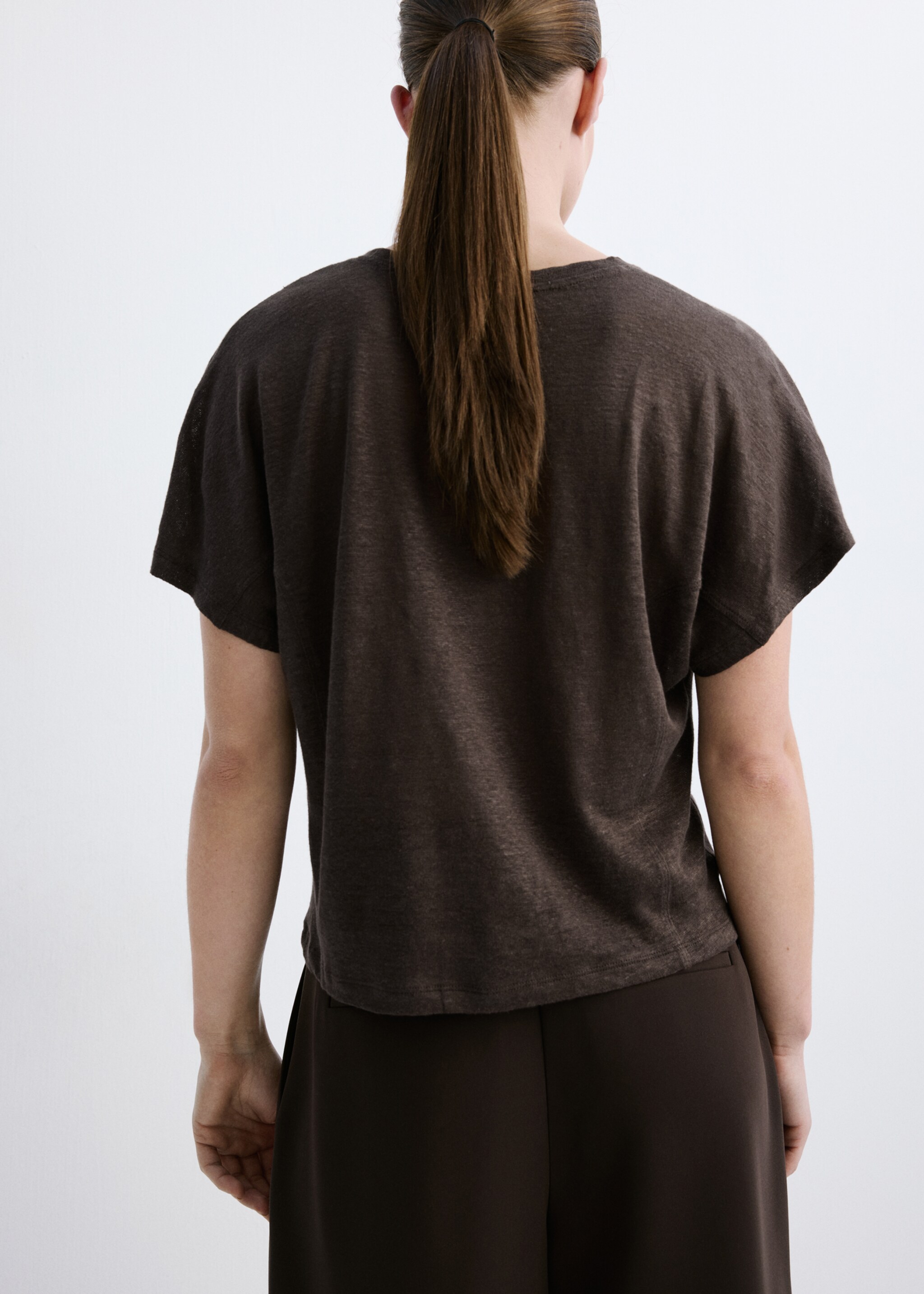 Short-sleeved linen t-shirt - Reverse of the article, Brown. Ref: 27087155-00.