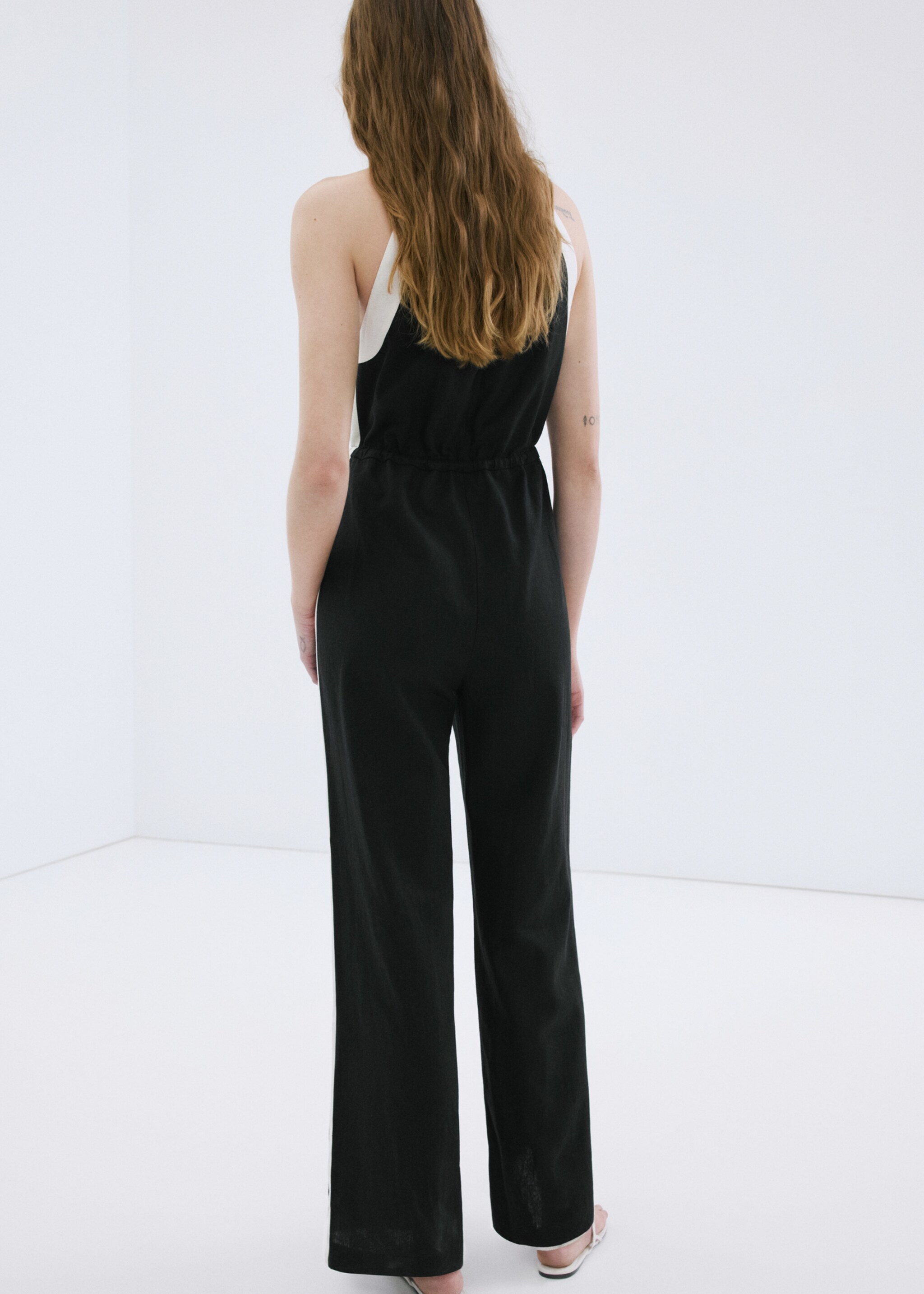 Linen halter jumpsuit - Reverse of the article, Black. Ref: 27087157-00.