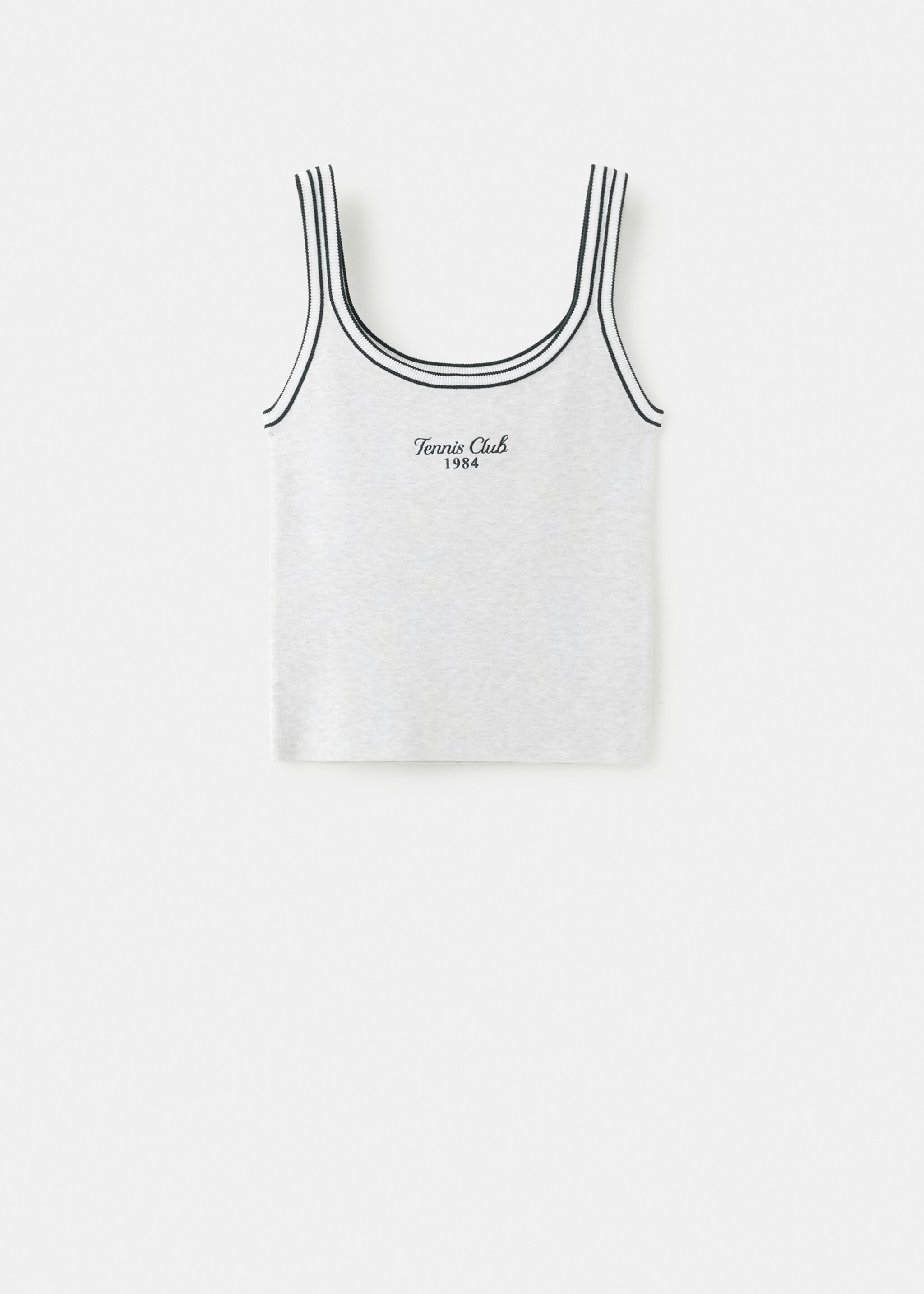 Top with embroidered message and contrasting trim - Article without model, Medium Heather Grey. Ref: 27087162-00.