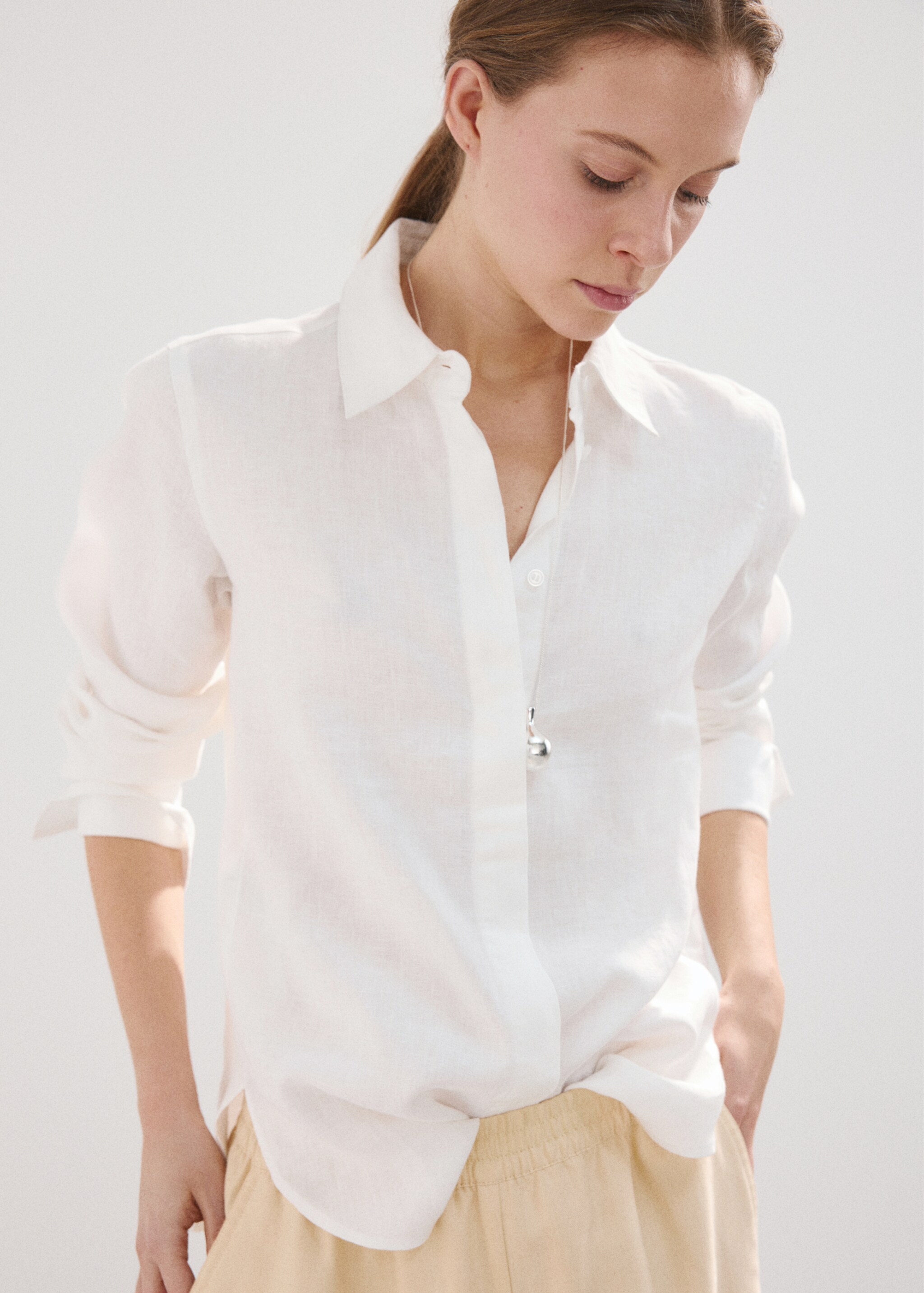 قميص كتان مستقيم - رؤية وسط, أبيض. Ref: 27087781-00.