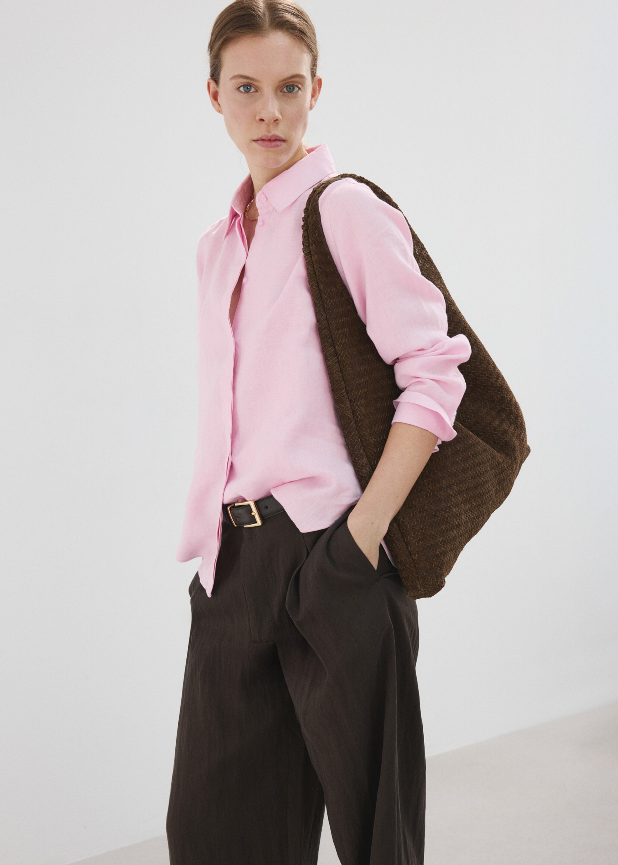 قميص كتان مستقيم - رؤية وسط, وردي. Ref: 27087781-00.