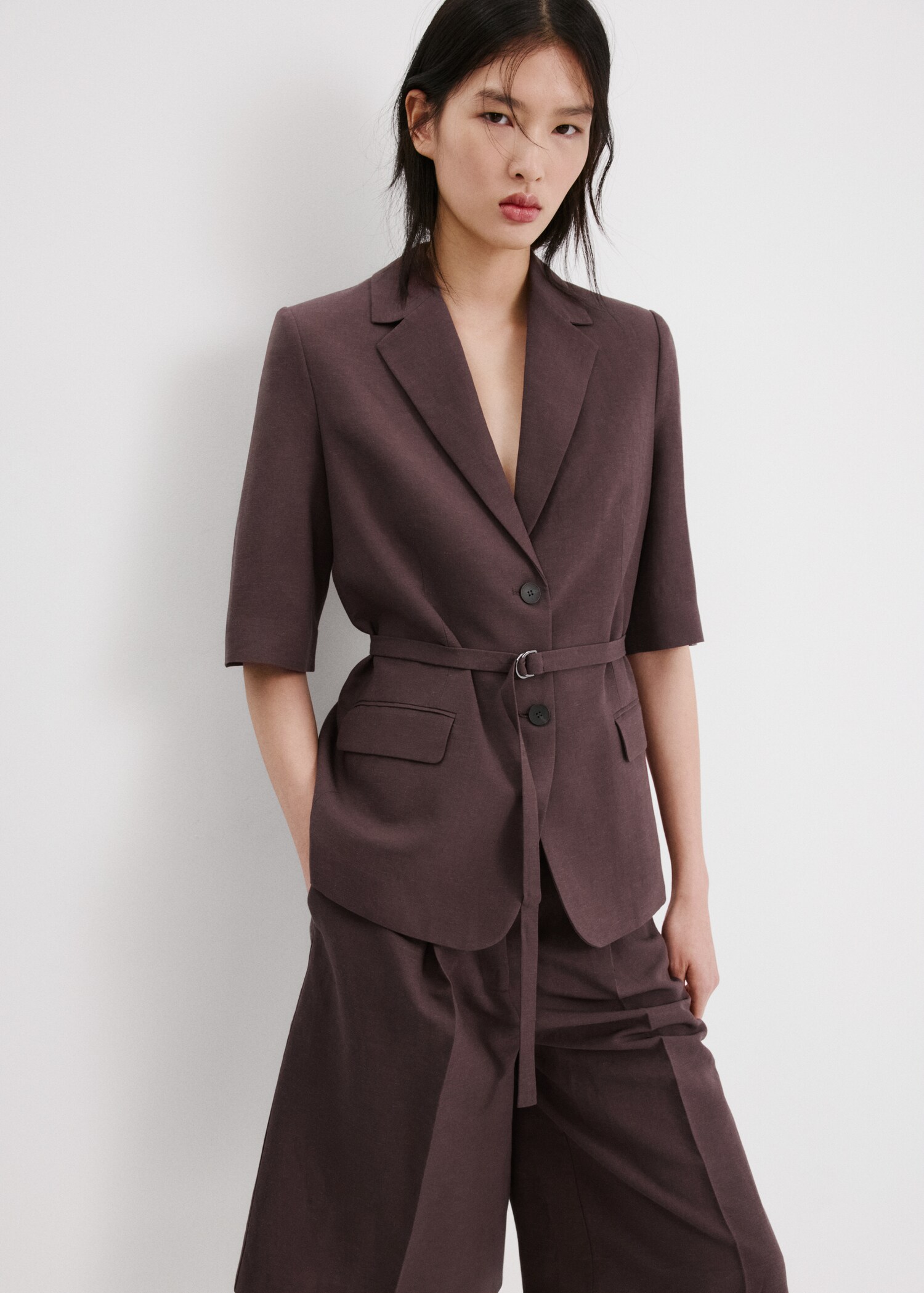 Linen suit jacket with belt - Medium plane