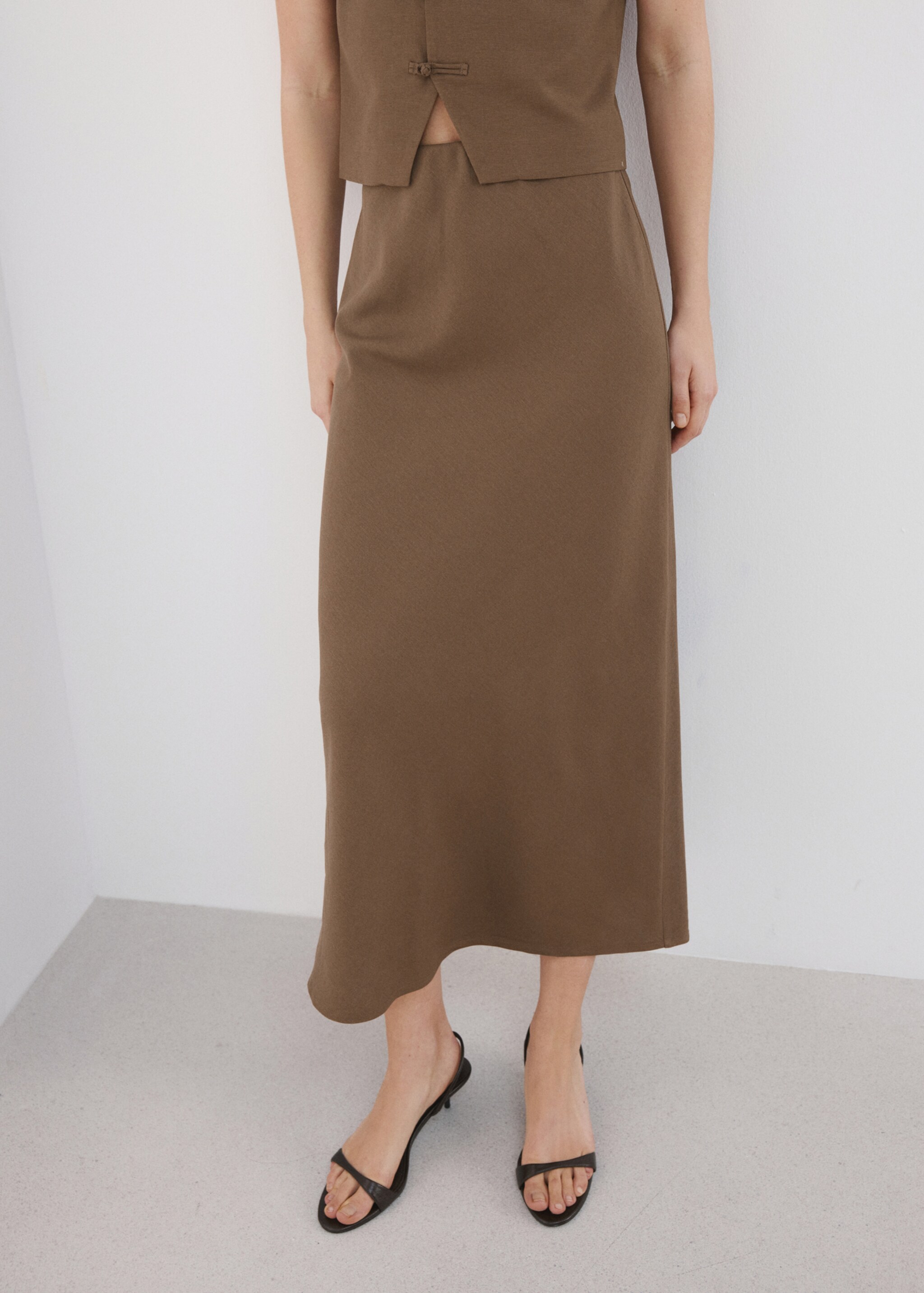 Linen-blend straight skirt - Medium plane, Brown. Ref: 27087783-00.