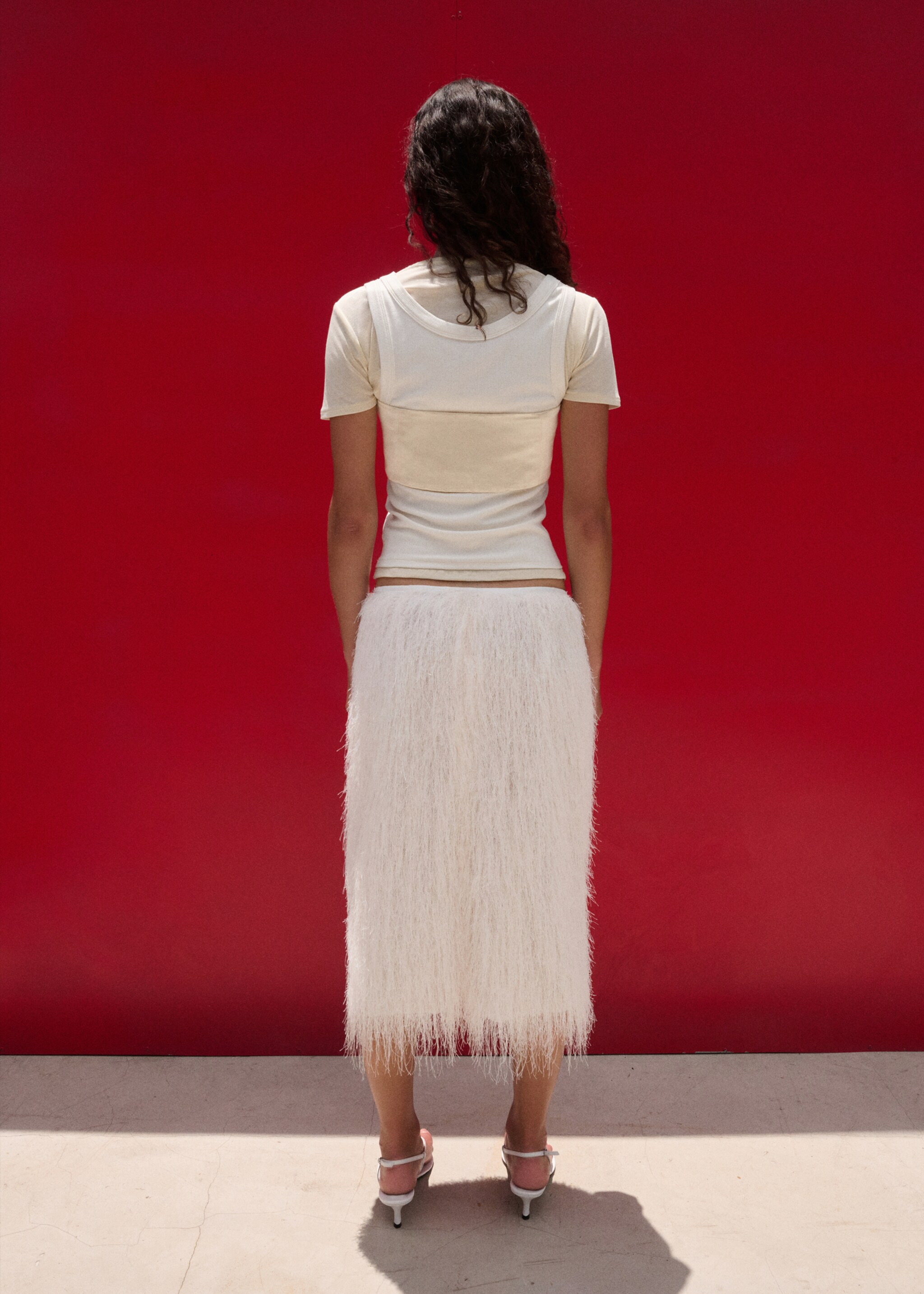 Falda midi textura hilos - Reverso del artículo, Blanco roto. Ref: 27087795-00.