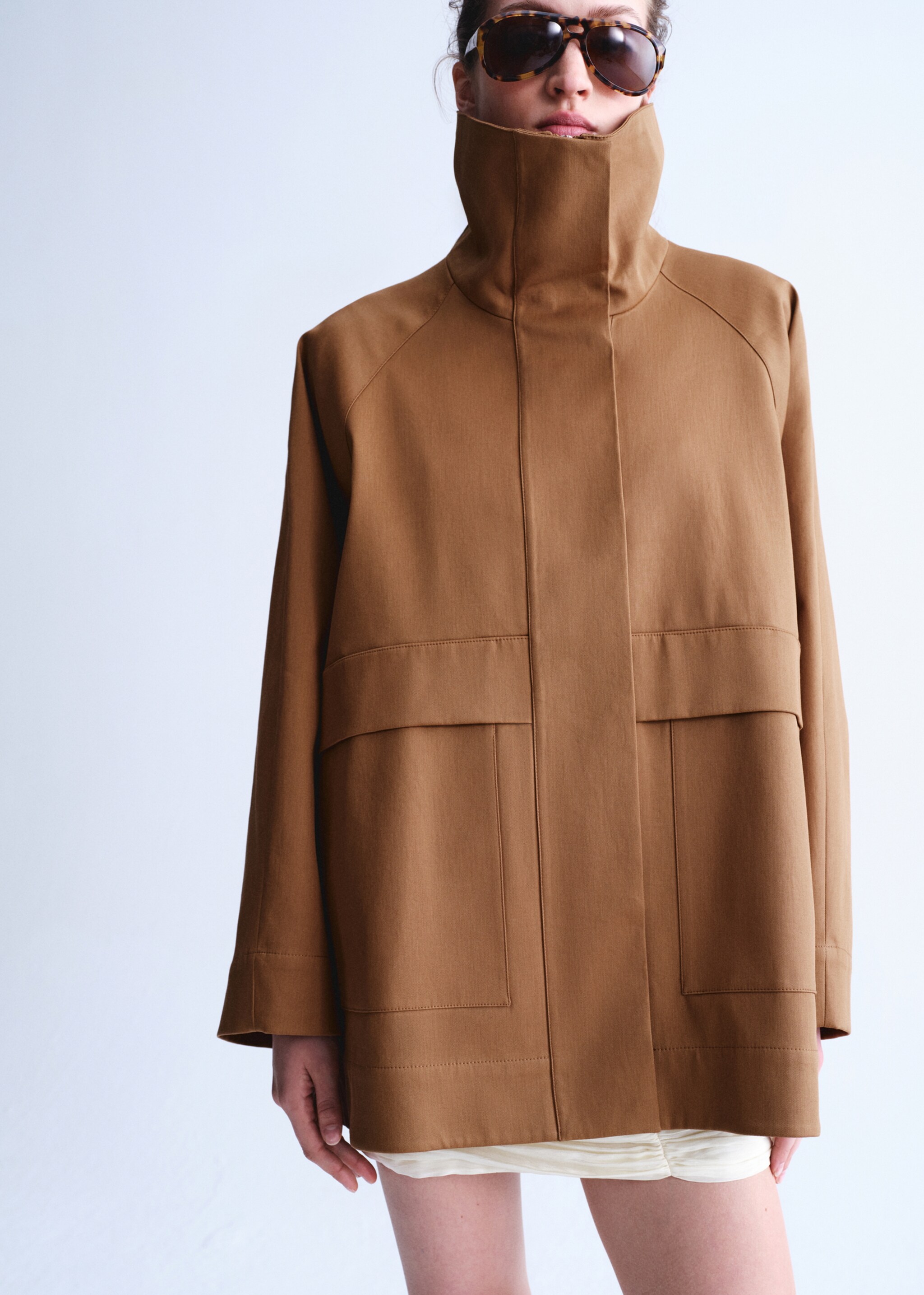Oversized parka with funnel neck - Medium plane, Tobacco Brown. Ref: 27087799-00.