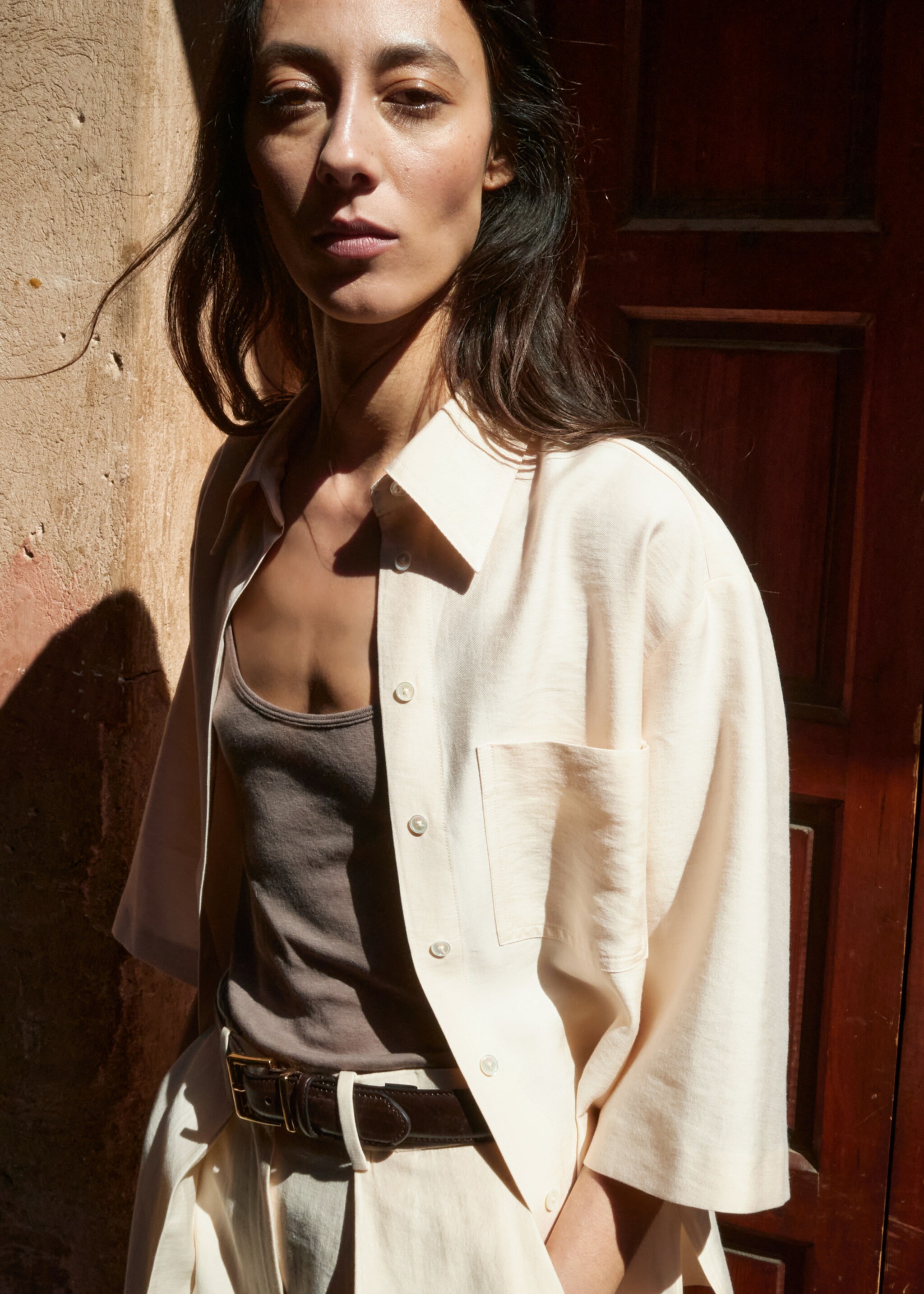 Lyocell overshirt with pocket - Medium plane, Ecru. Ref: 27087801-00.