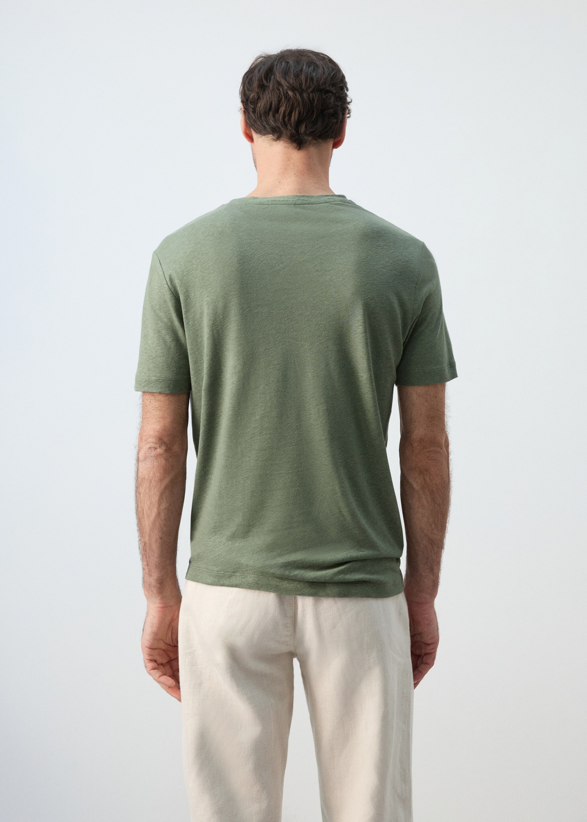 T-shirt lin slim-fit - Verso de l’article, Vert forêt. Ref: 27087895-00.