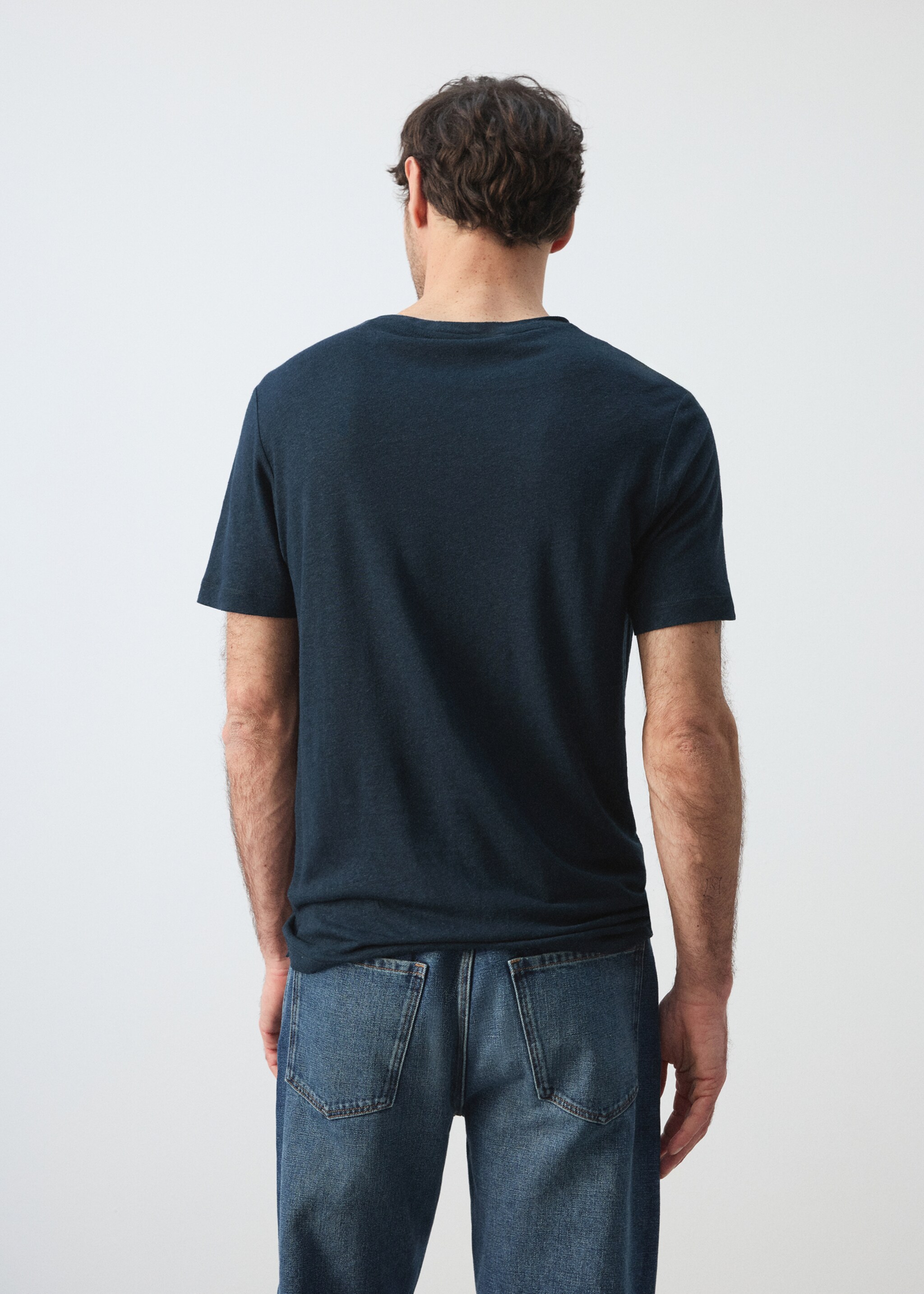 T-shirt lin slim-fit - Verso de l’article, Bleu marine. Ref: 27087895-00.