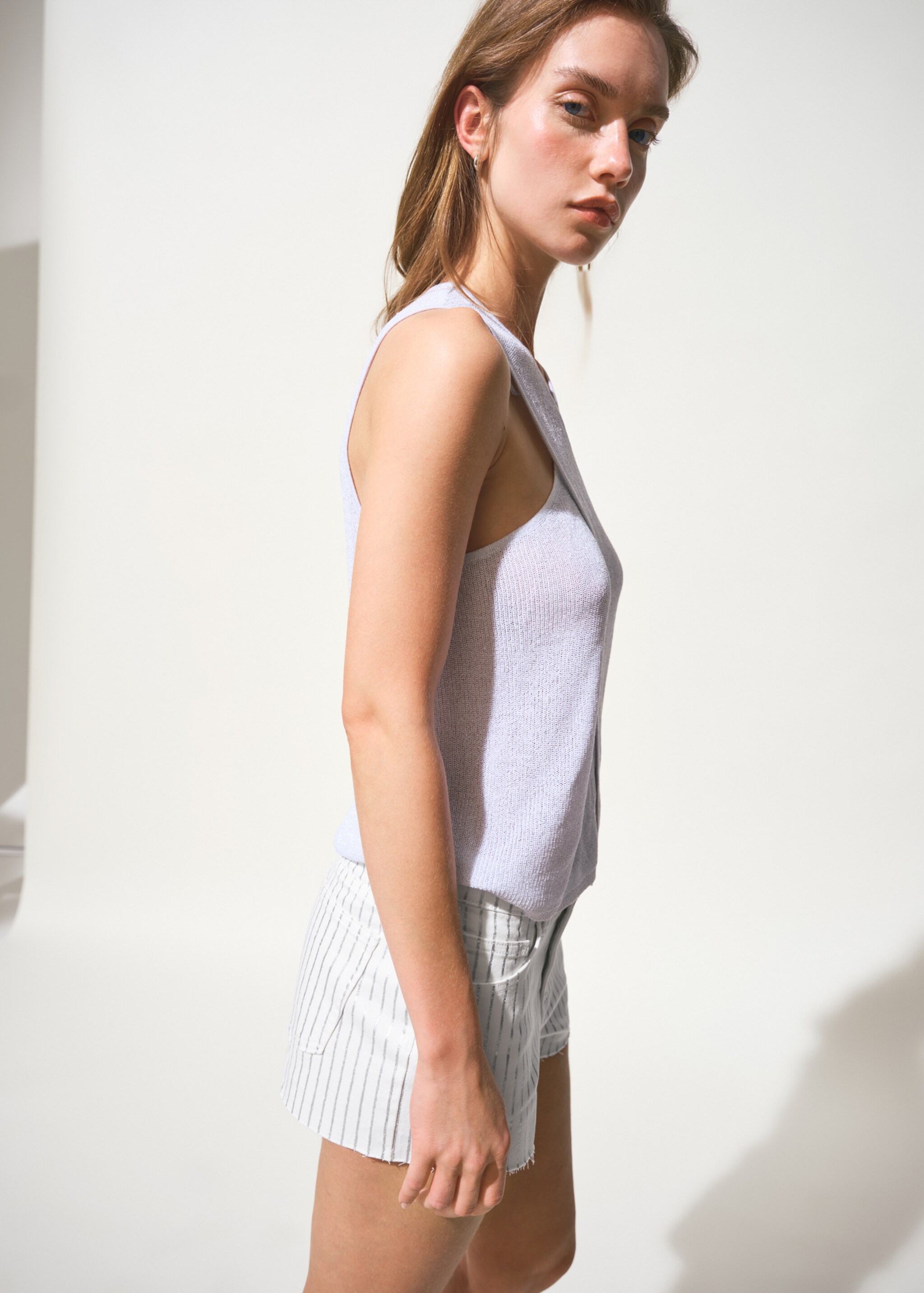 Striped denim shorts - Details of the article 2, White. Ref: 27087898-00.