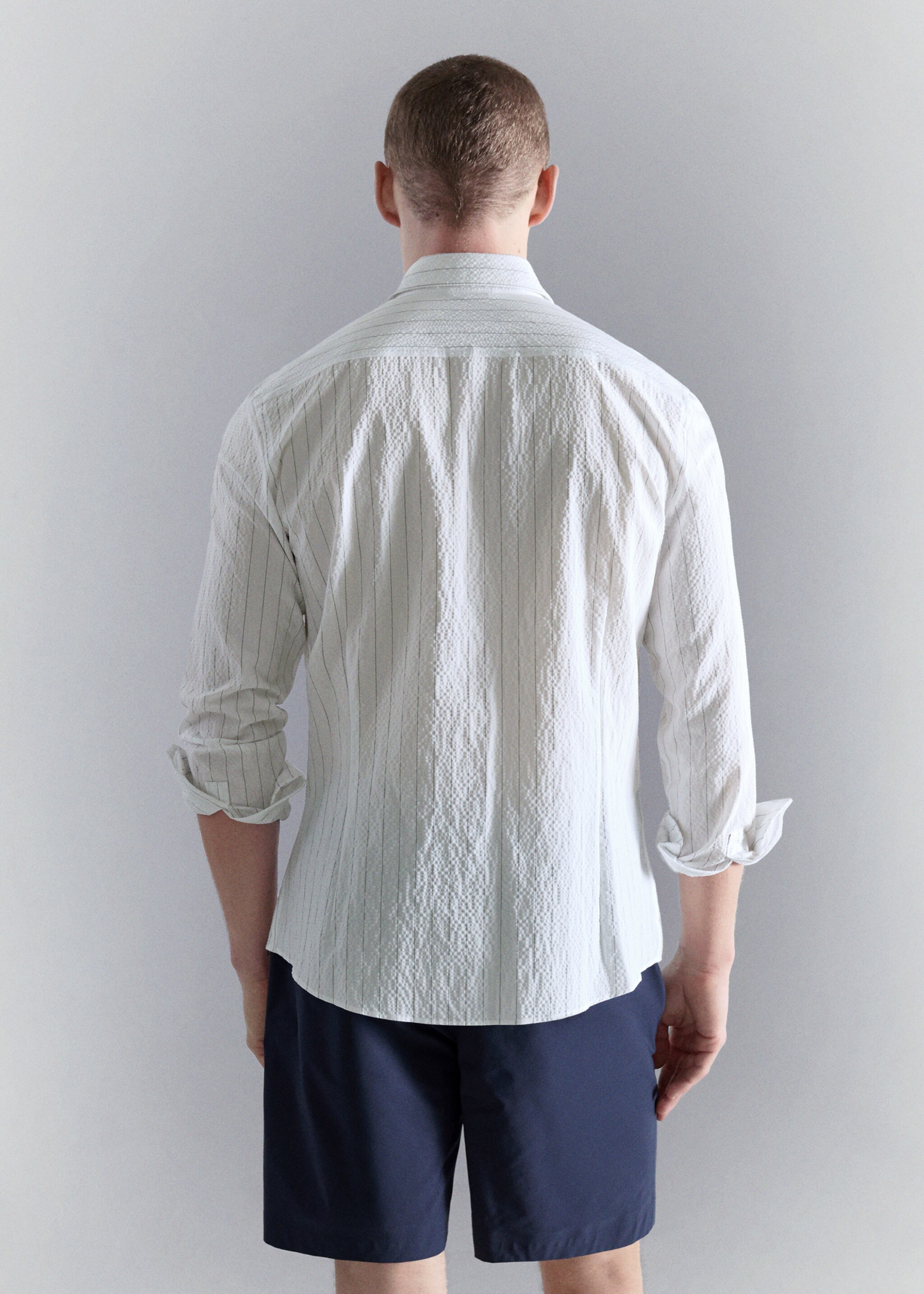 Chemise rayures tennis effet froissé - Verso de l’article, Blanc. Ref: 27087910-00.