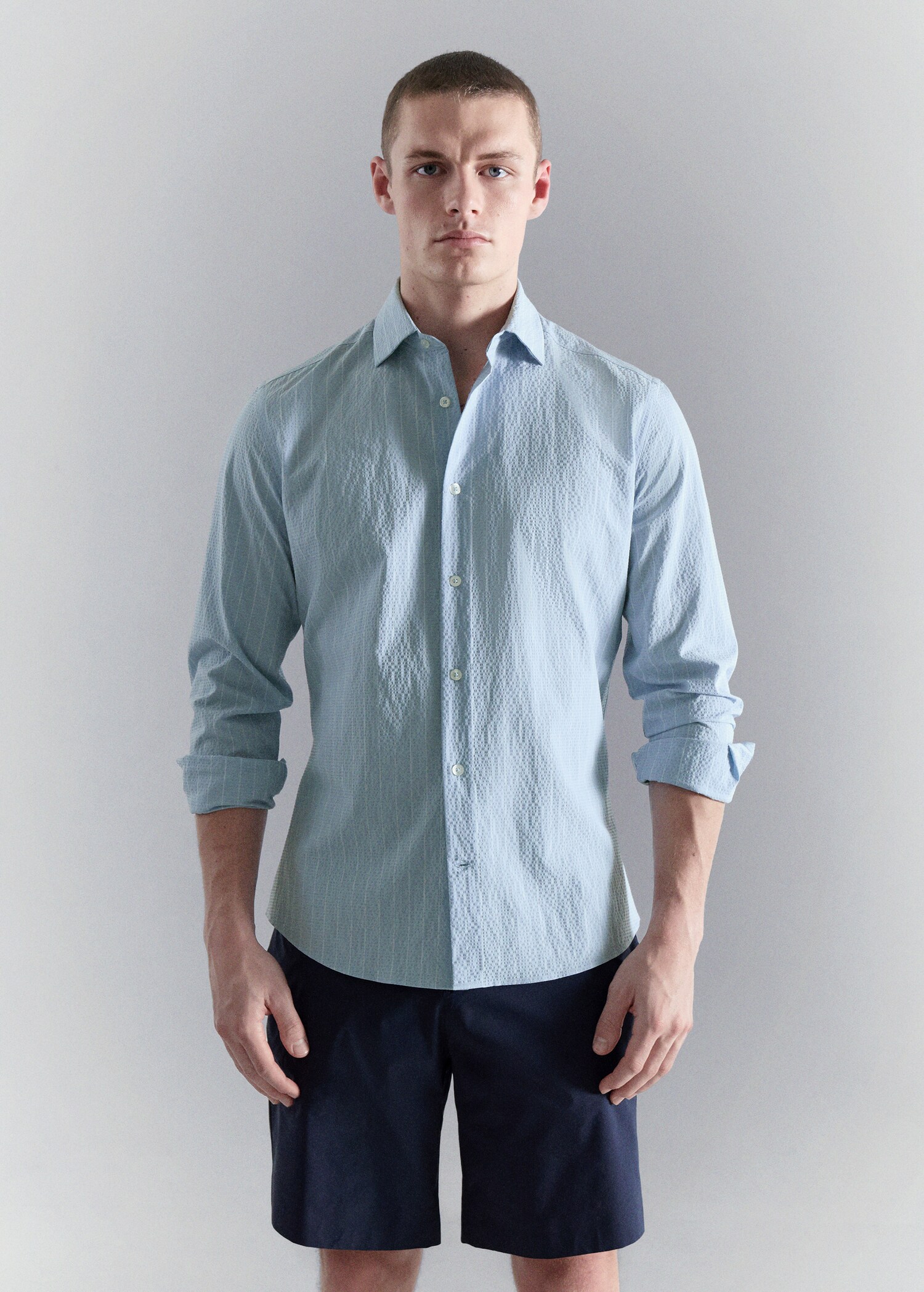 Chemise rayures tennis effet froissé - Plan moyen