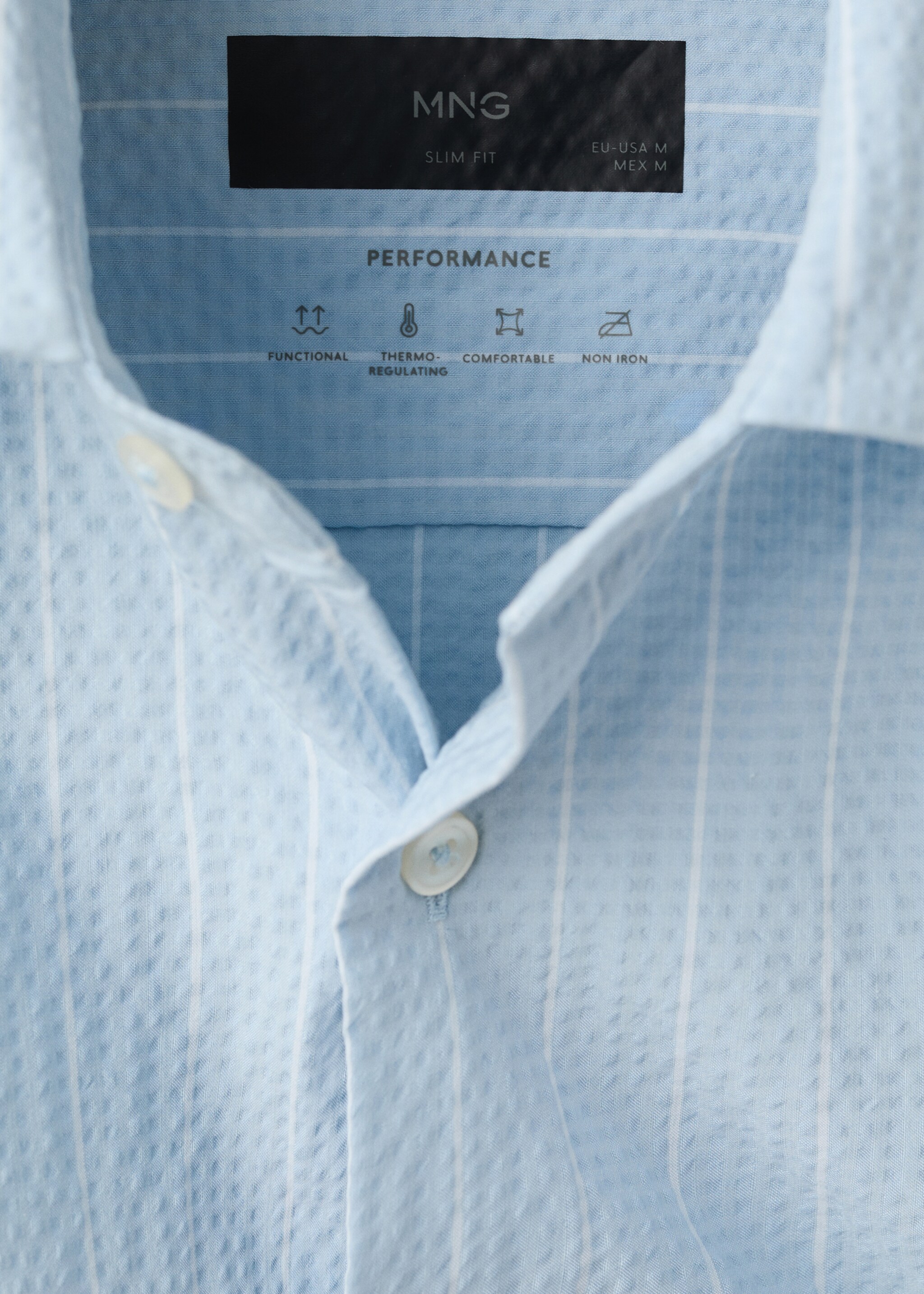 Chemise rayures tennis effet froissé - Détail de l'article 8, Bleu ciel. Ref: 27087910-00.