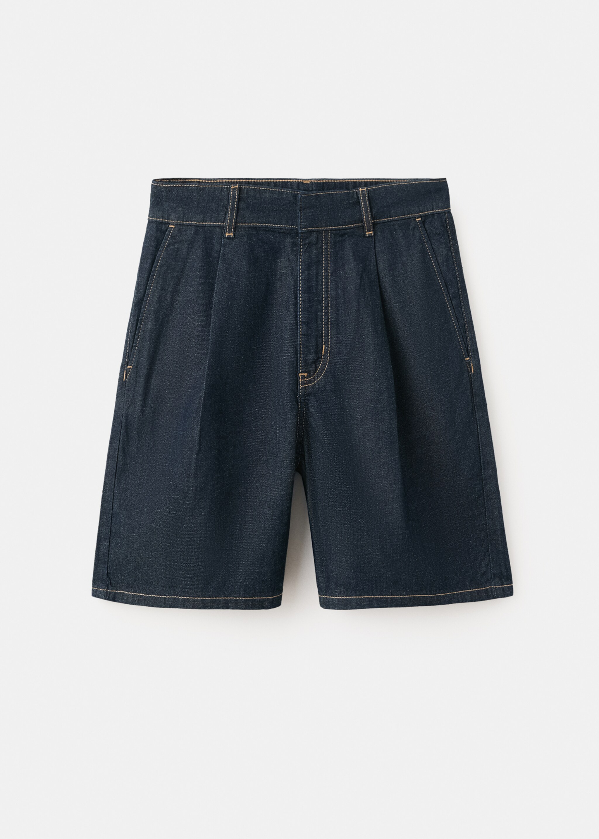 Mid-rise denim bermuda shorts with pleats - Article without model, Open Blue. Ref: 27087923-00.