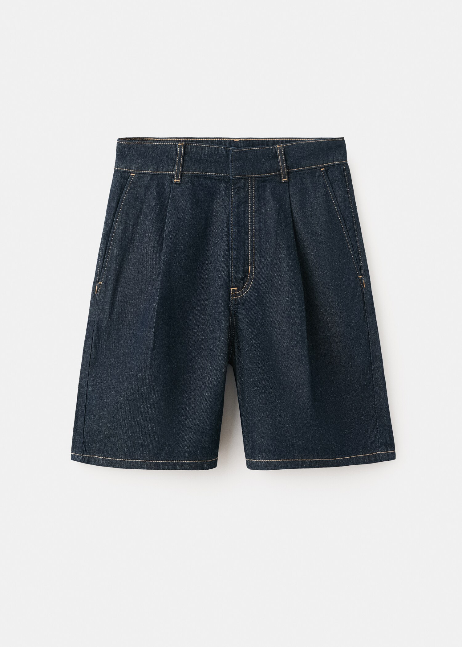 Mid-rise denim bermuda shorts with pleats - Article without model