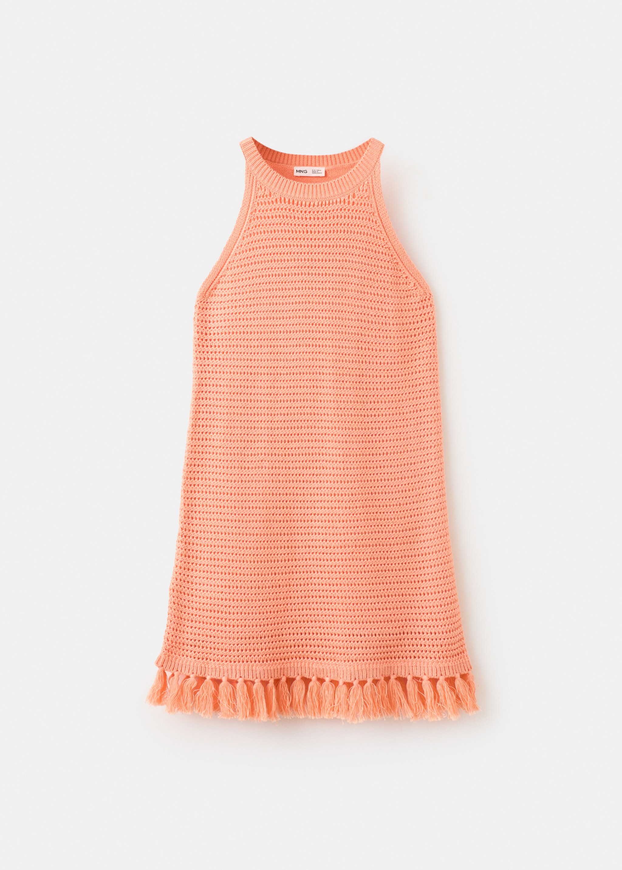 Openwork knit dress with fringes - Article without model, Pastel Orange. Ref: 27087924-00.