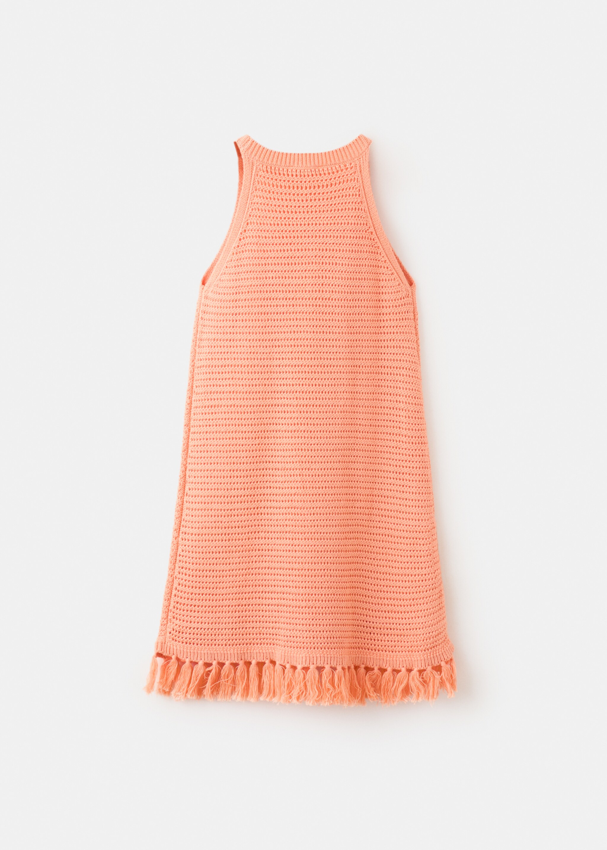 Openwork knit dress with fringes - Reverse of the article, Pastel Orange. Ref: 27087924-00.