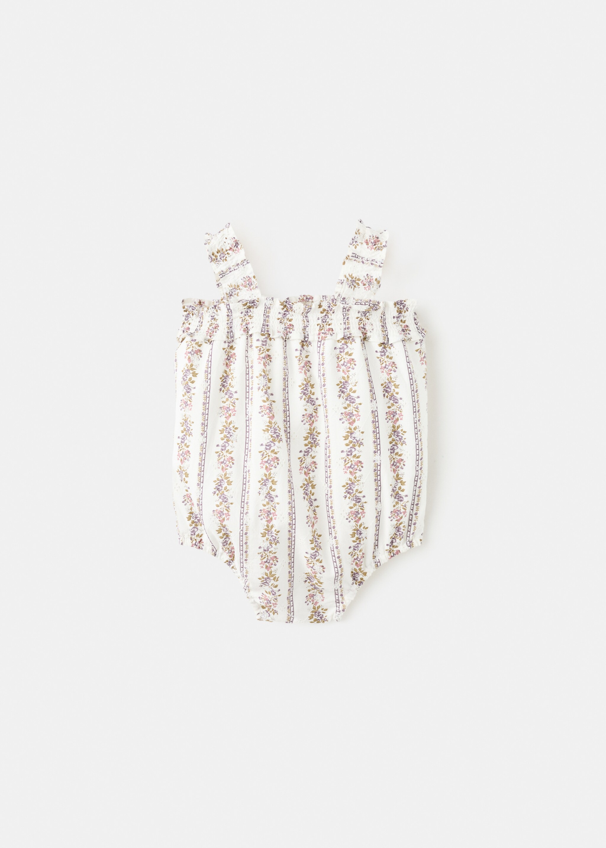 Floral babygrow with embroidered details - Reverse of the article, Off White. Ref: 27088264-00.