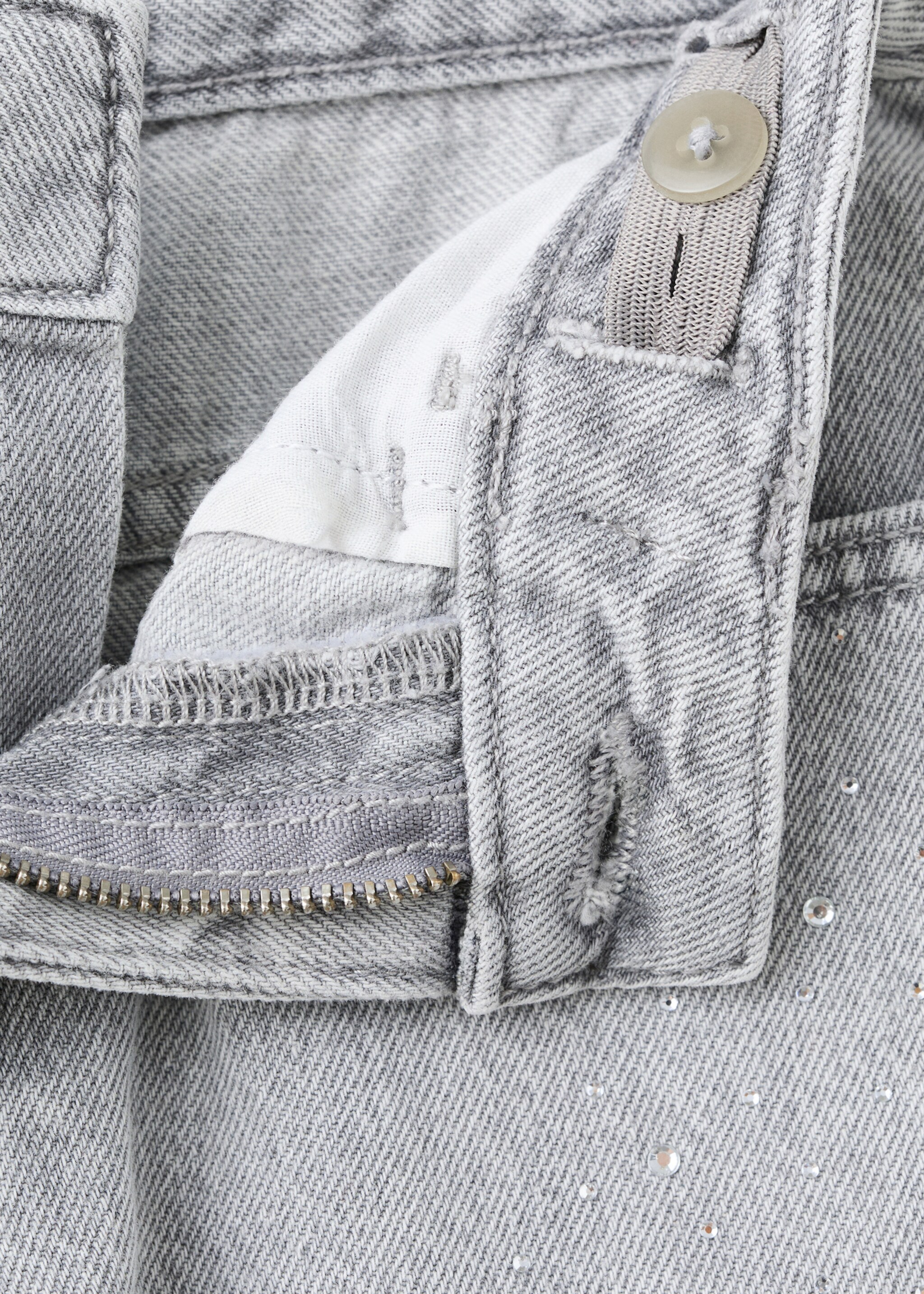 Wide leg rhinestone jeans - Details of the article 8, Denim Grey. Ref: 27091169-00.