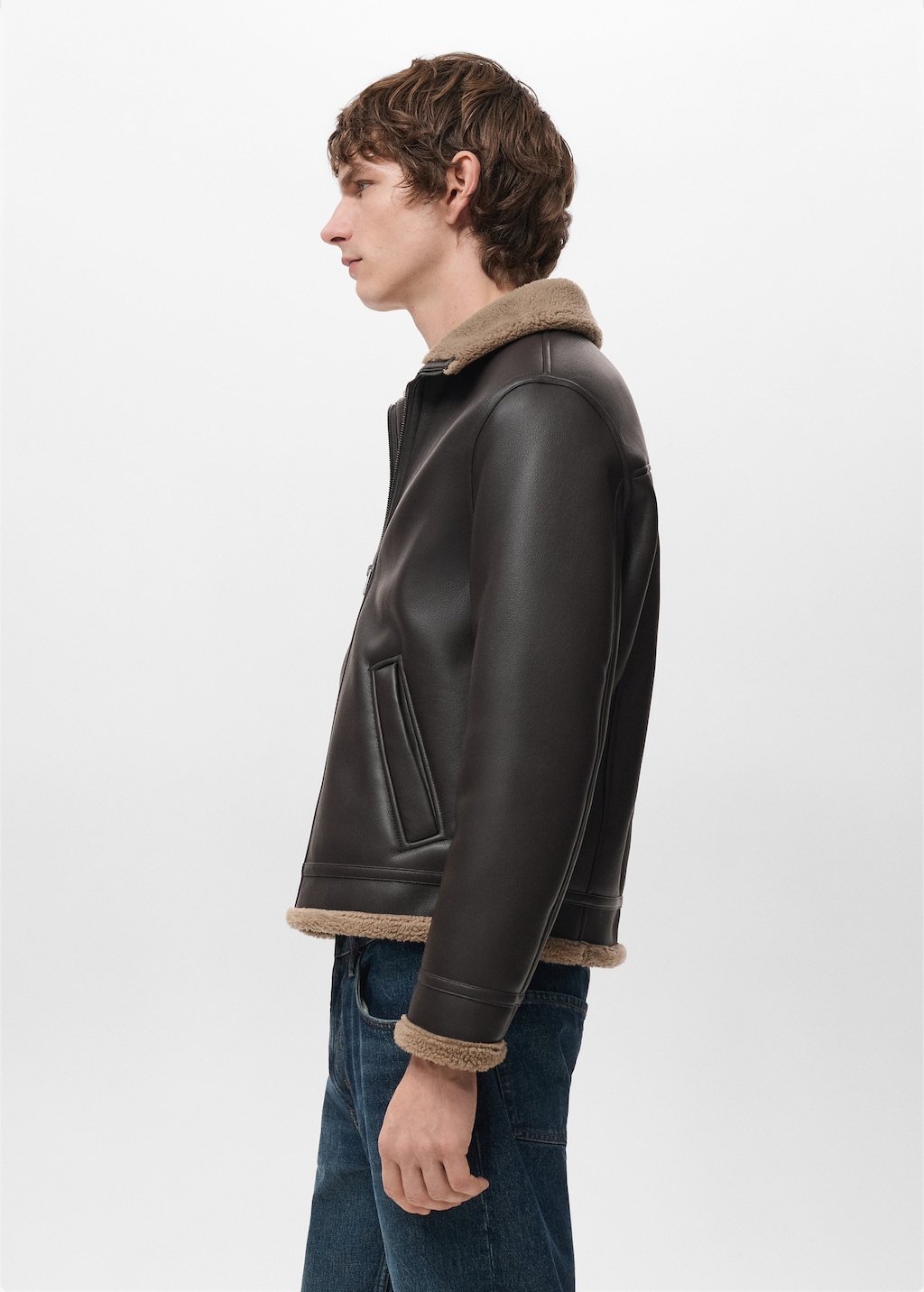 Faux-leather fleece jacket