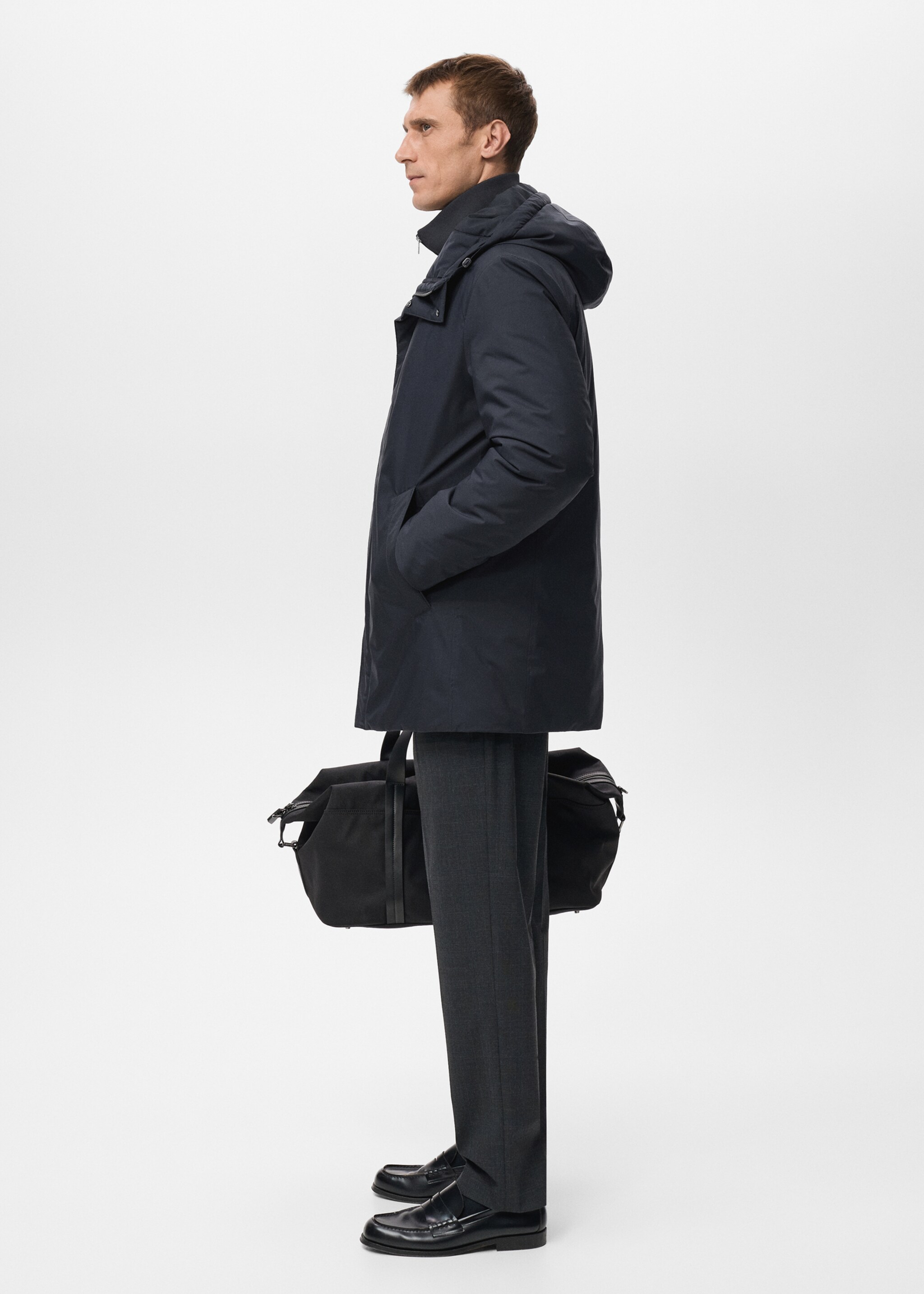 Detachable Water Repellent Padded Parka - Details of the article 1, Navy. Ref: 27091171-00.