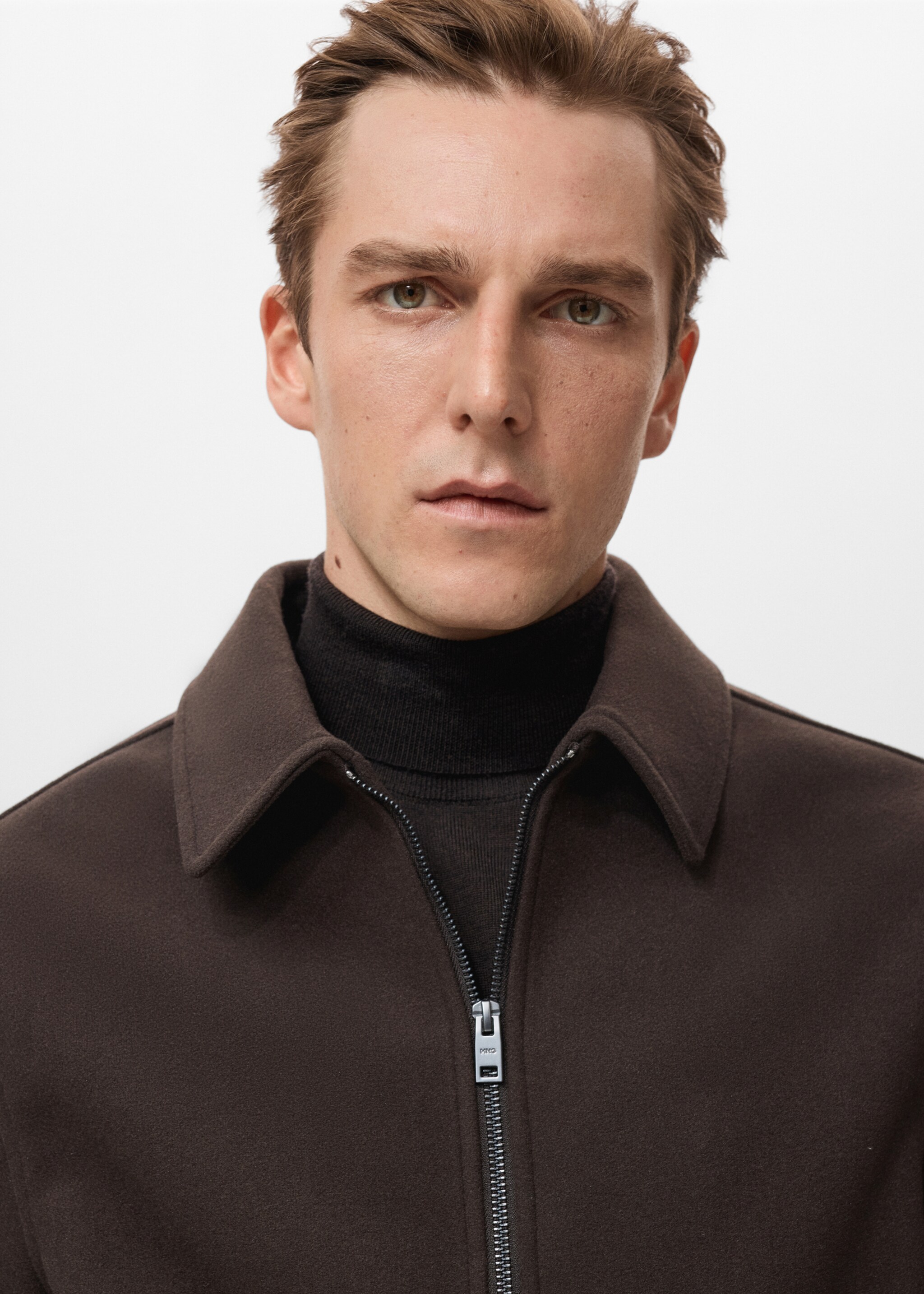 Wool zip-up jacket - Details of the article 1, Chocolate. Ref: 27091172-00.