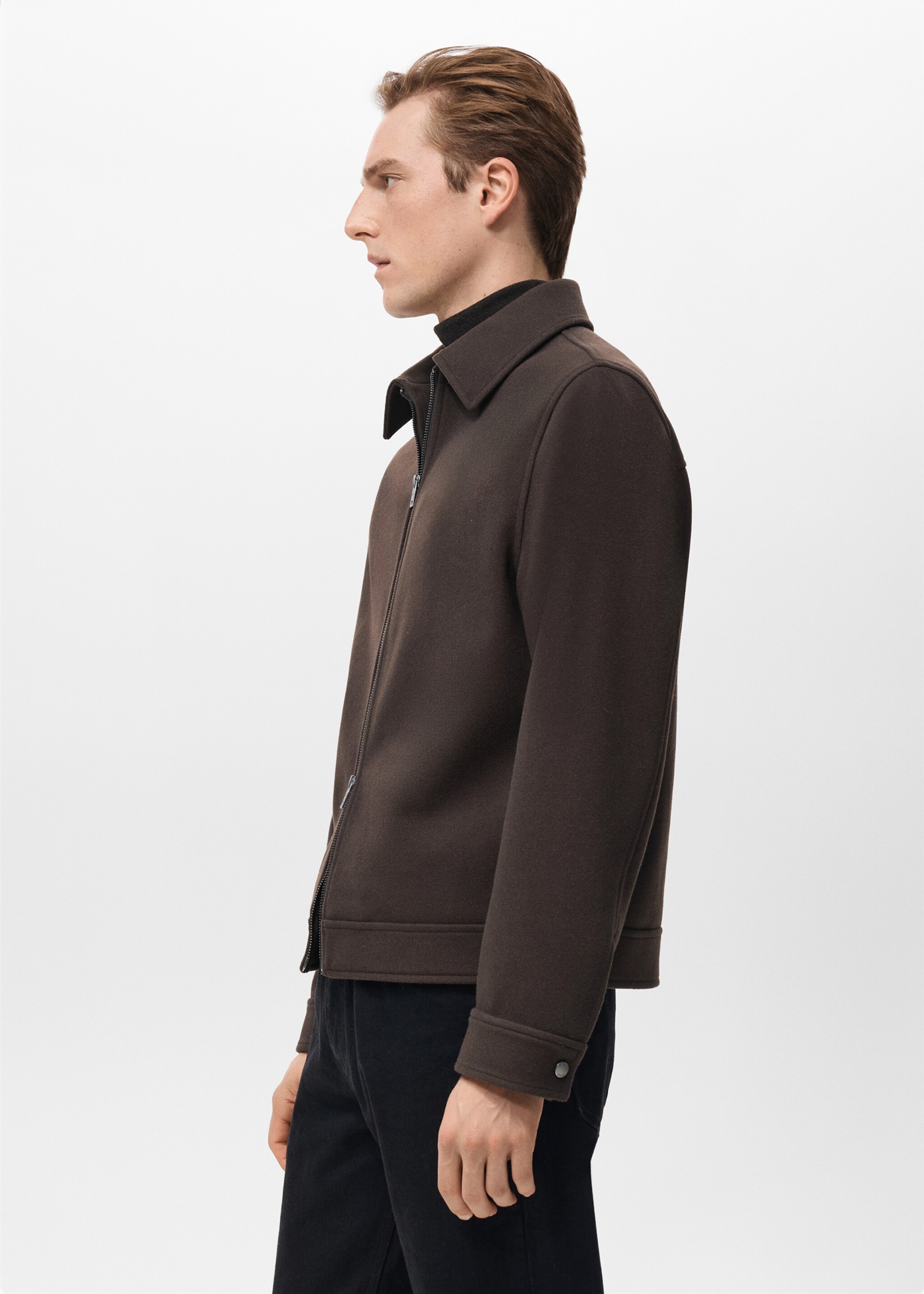 Wool zip-up jacket - Details of the article 2, Chocolate. Ref: 27091172-00.